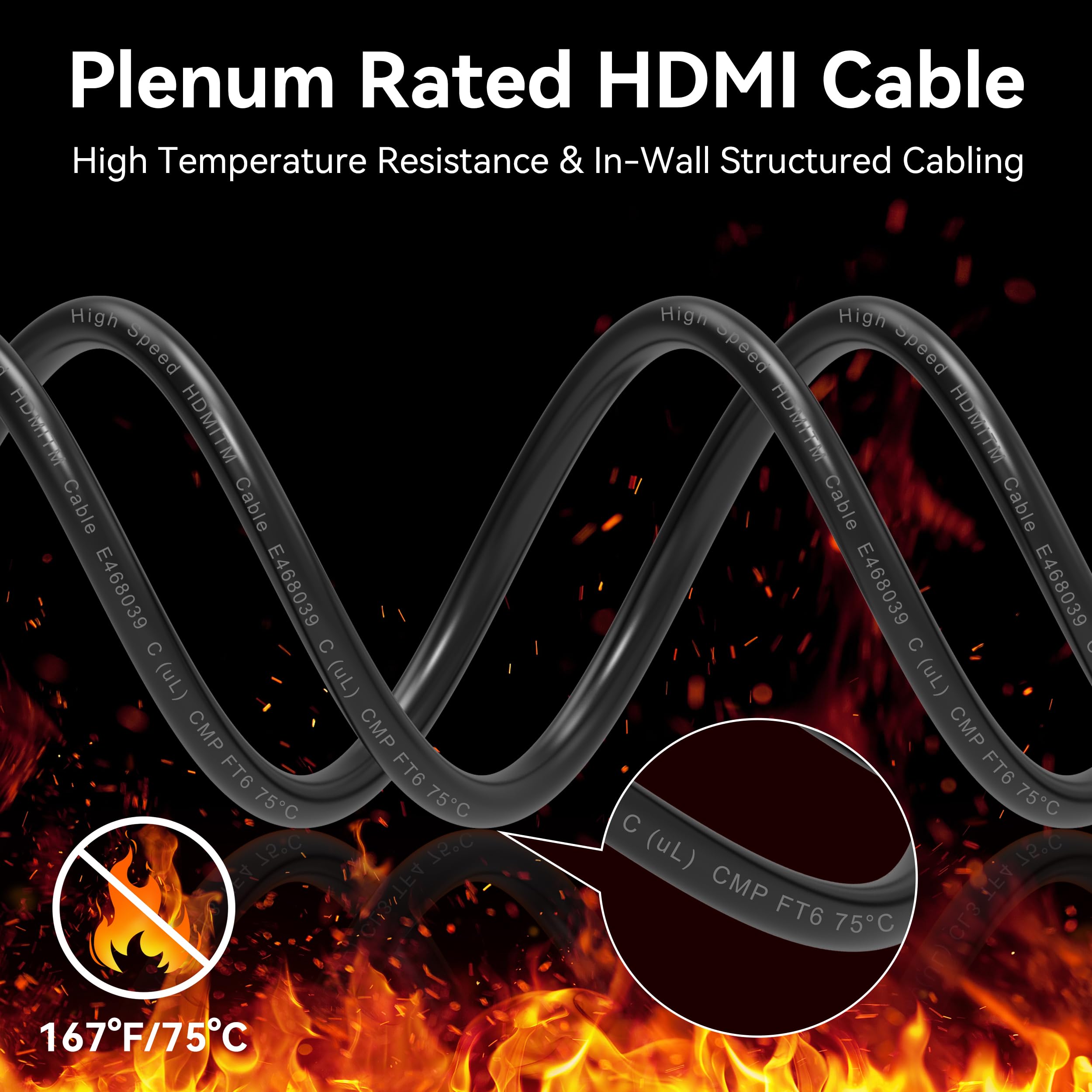 50Ft Plenum Rated HDMI Cable (CMP) - 8K 48Gbps Fiber Optic Ultra High Speed HDMI 2.1 Cord - In-Wall Plenum-Rated for Pipes - Male to Male - Perfect for Home Theater, Gaming & Professional AV Installations (50Ft/15M-CMP)