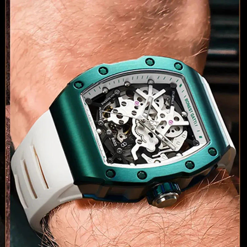 BONEST GATTI Phantom Series Skeleton Men's Watch - Luxury Automatic Mechanical Waterproof Wristwatch for Men | Perfect for Business, Formal Events & Everyday Wear