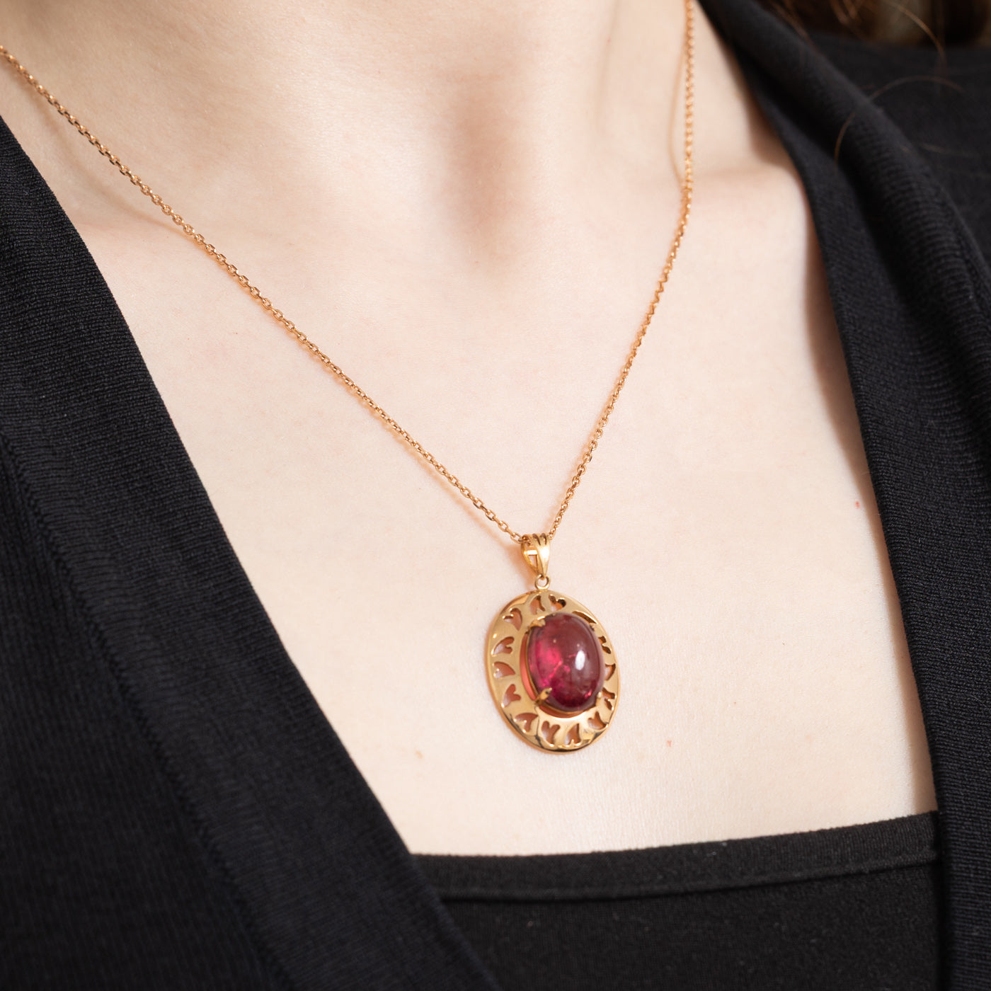 Pink Cabochon Tourmaline Pendant Necklace - 9.63 Carat Natural Gemstone Jewelry for Women | Elegant Gift for Birthday, Anniversary & Special Occasions
