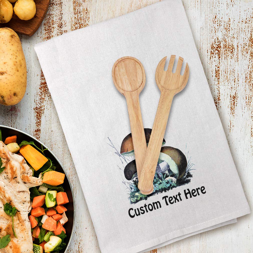 Vintage Style Custom Printed Kitchen Towels - Mushroom Brown Flour Sack Dish Towels for Cooking, Baking & Cleaning | Eco-Friendly & Personalized Text
