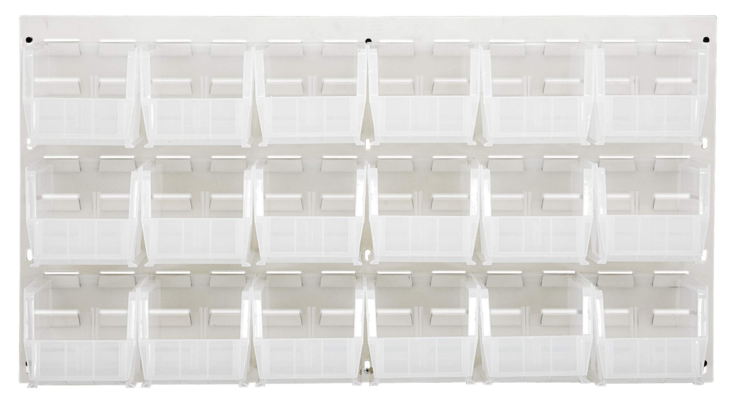 Quantum Storage Systems QLP-3619HC-230-18CL White Louvered Panel Organizer with 18 Clear Bins - 36