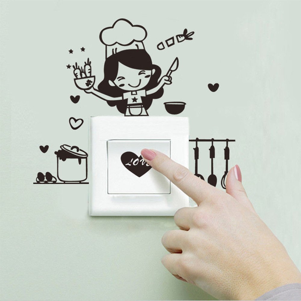 Cute Vinyl Wall Stickers for Living Room & Kitchen Decor - Black