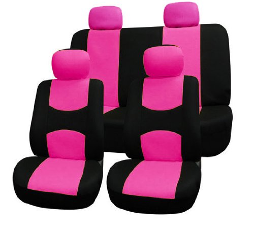 FH Group Universal Fit Car Seat Covers Full Set - Washable Cloth Seat Protectors for SUV, Sedan & Van (Pink) | Front Low Back & Solid Back Covers | Perfect for Daily Commute, Road Trips & Family Protection
