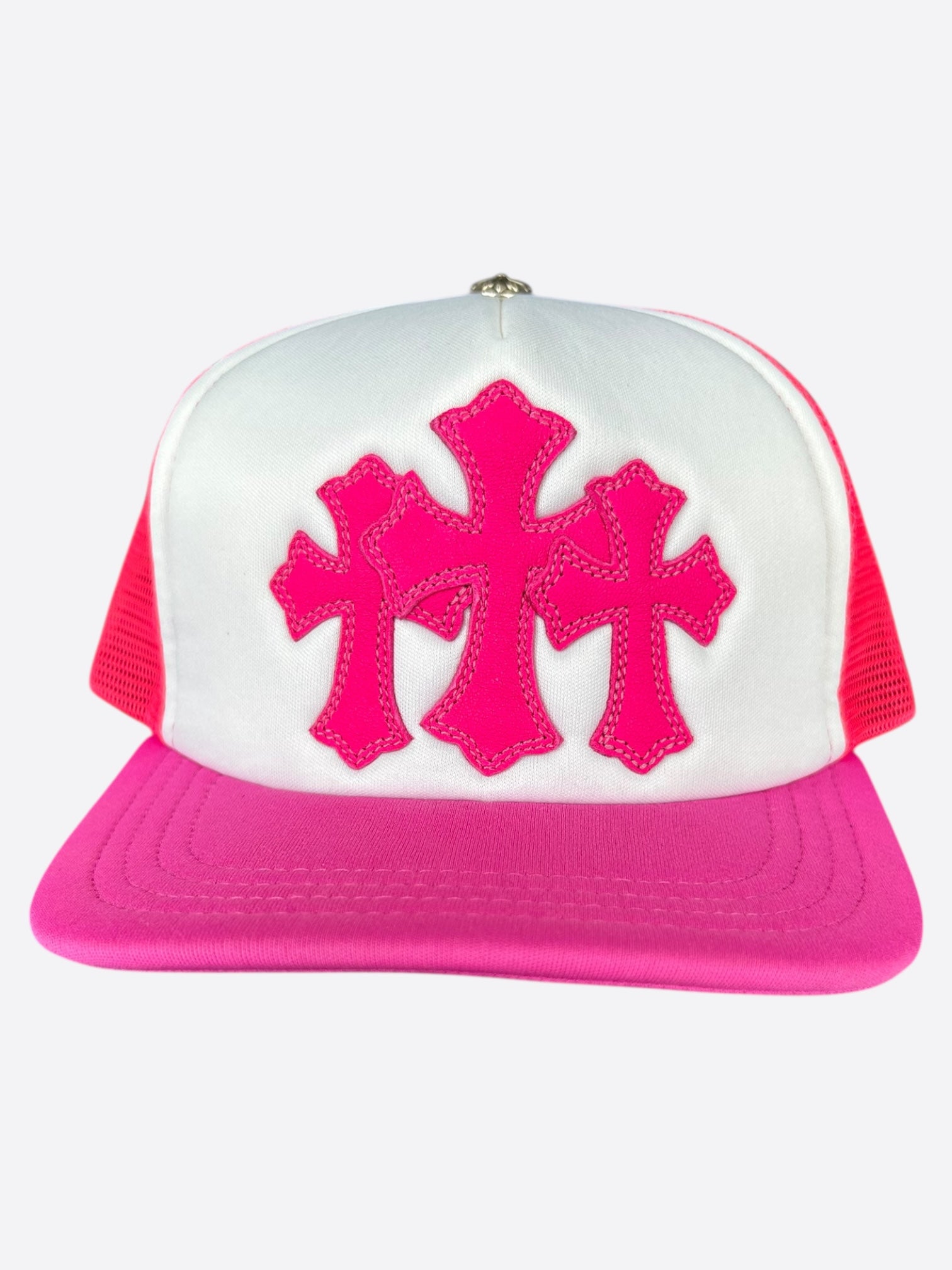 Chrome Hearts Pink Cemetery Cross Patch Trucker Hat - Stylish Embroidered Adjustable Cap for Women & Men - Perfect for Streetwear, Casual Outfits & Music Festivals