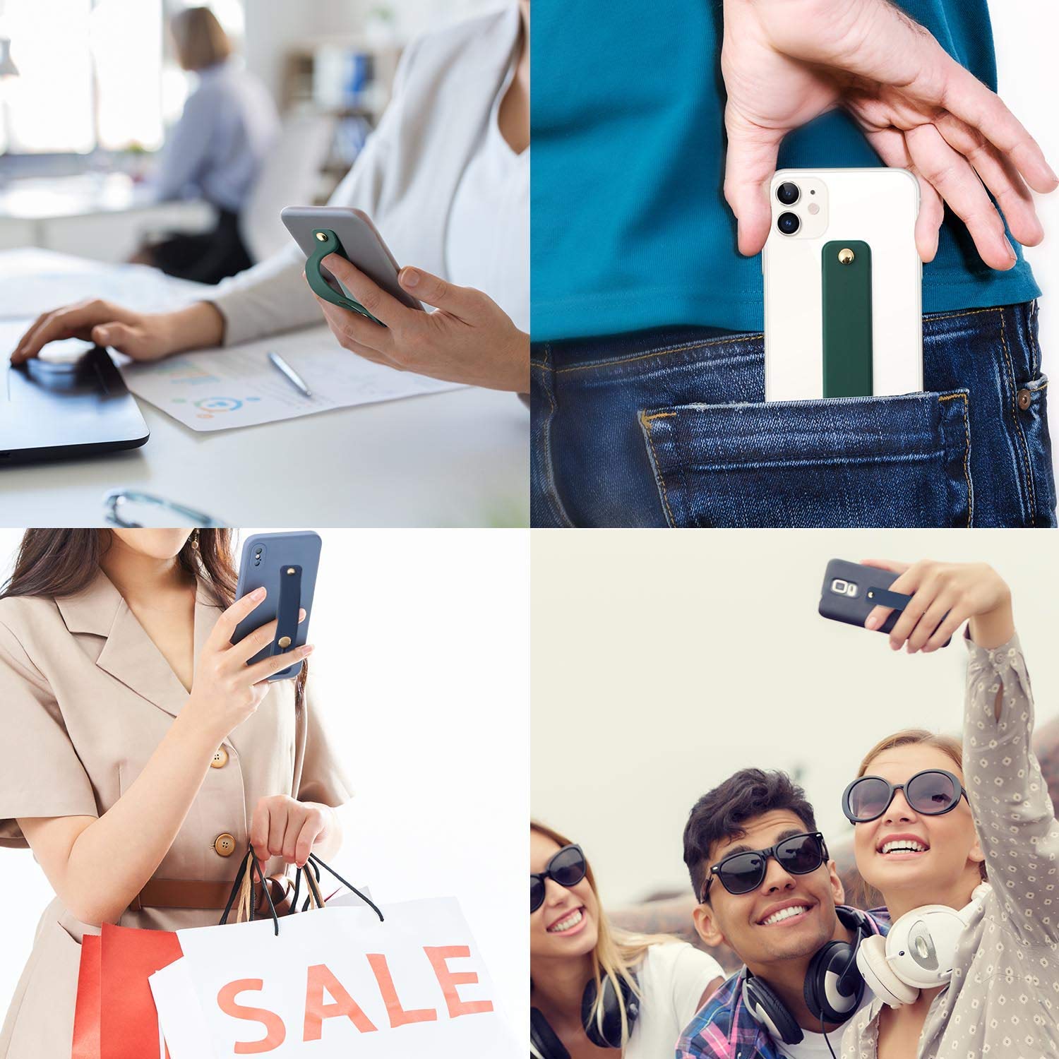 Yetaida Removable & Reusable Silicone Phone Grip Strap - Universal Finger Loop Kickstand Holder for iPhone, Samsung & Most Smartphones (White) - Perfect for Gaming, Video Calls & One-Handed Use