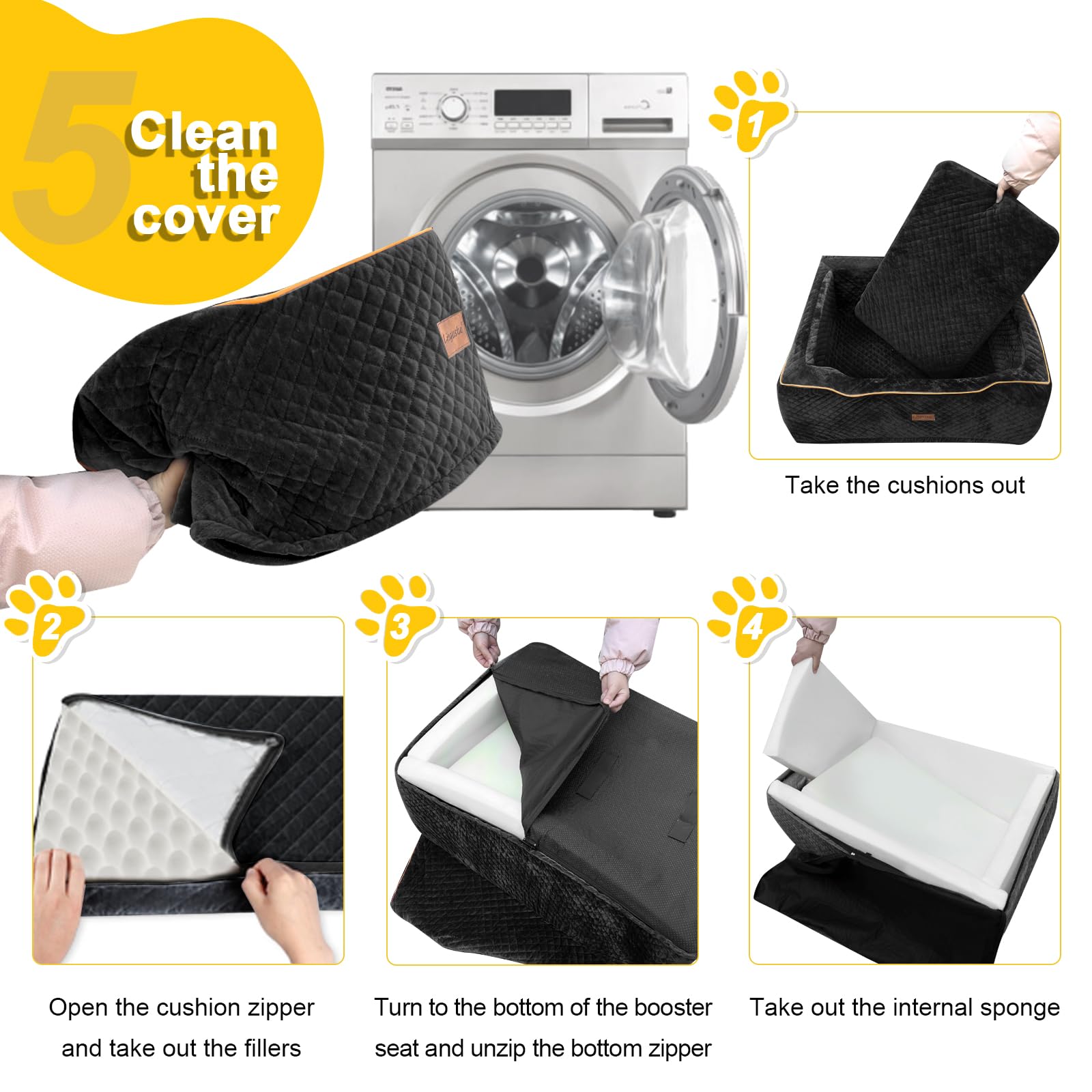 Premium Dog Car Seat for Large & Medium Dogs - Washable Booster Seat with Storage Pockets | Travel Safety Pet Bed for Dogs Under 60Lbs (Black) | Perfect for Road Trips, Daily Commutes & Vet Visits