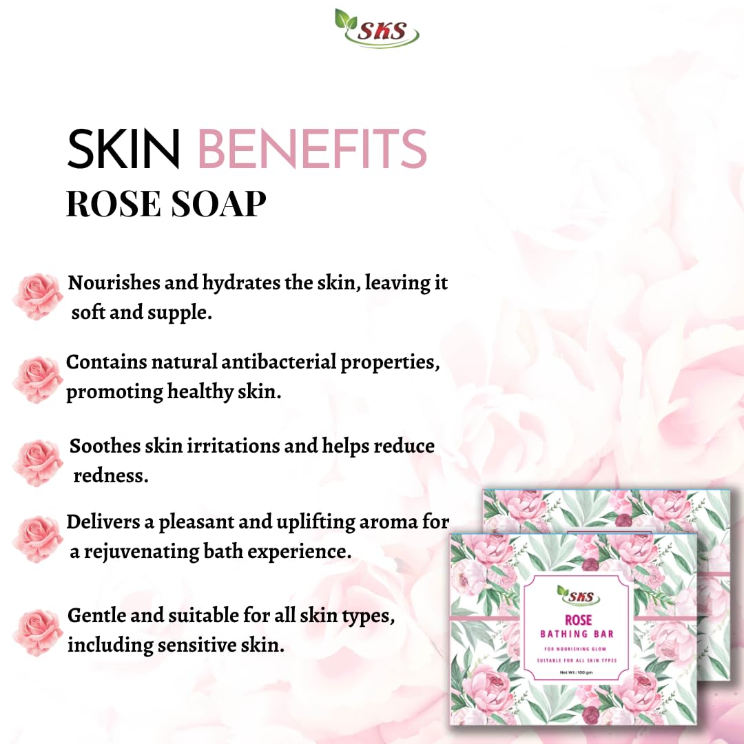 Natural SKS Rose & Pomegranate Bathing Soap Bar - Gentle Cleansing for All Skin Types, Unisex, 4x100g Pack | Moisturizing, Aromatherapy, Gift for Spa & Daily Skincare