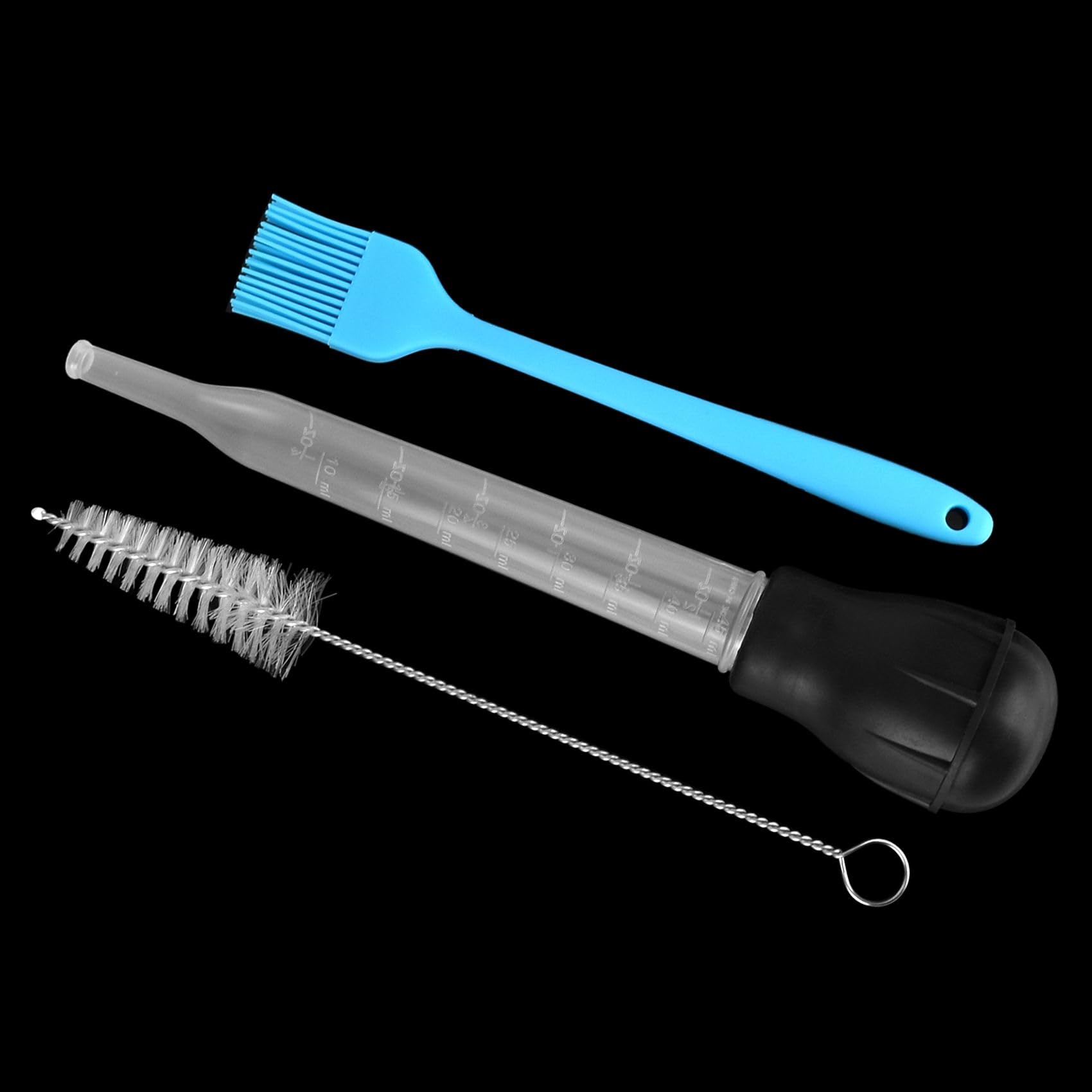 Turkey Baster & Pastry Brush Set - Silicone Basting Syringe & Cleaning Brush for Cooking, Baking, Grilling - Perfect for Basting Turkey, Glazing Pastries, and Kitchen Prep