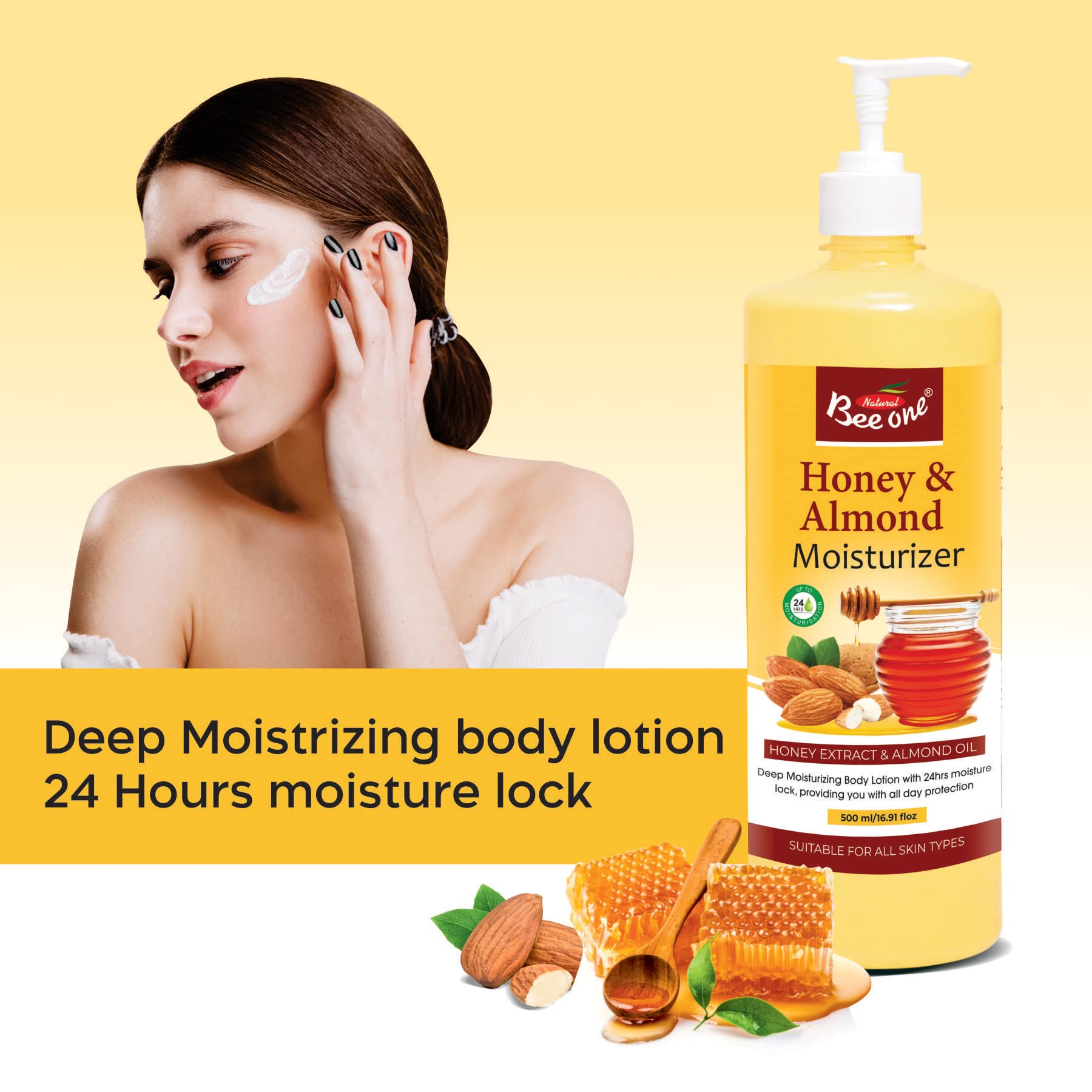 BEE ONE Honey Almond Moisturizing Lotion - 500ml Deep Hydration for Dry Skin | Perfect for Daily Use, After Shower & Winter Care
