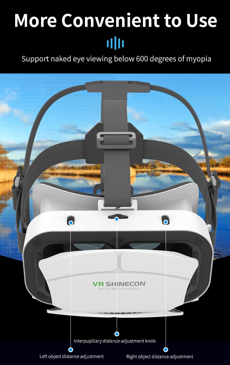 VR Headset for iPhone & Android - Virtual Reality Goggles with Pupillary & Focal Adjustment for 4.7-7.2