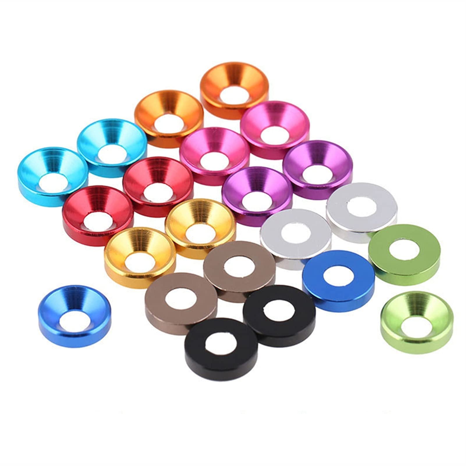Colorful Anodized Aluminum Flat Washers M2-M6 (20pcs) - Assorted Sizes for Bolts & Screws | Durable Metal Gaskets for DIY, Furniture Assembly & Electronics Repair