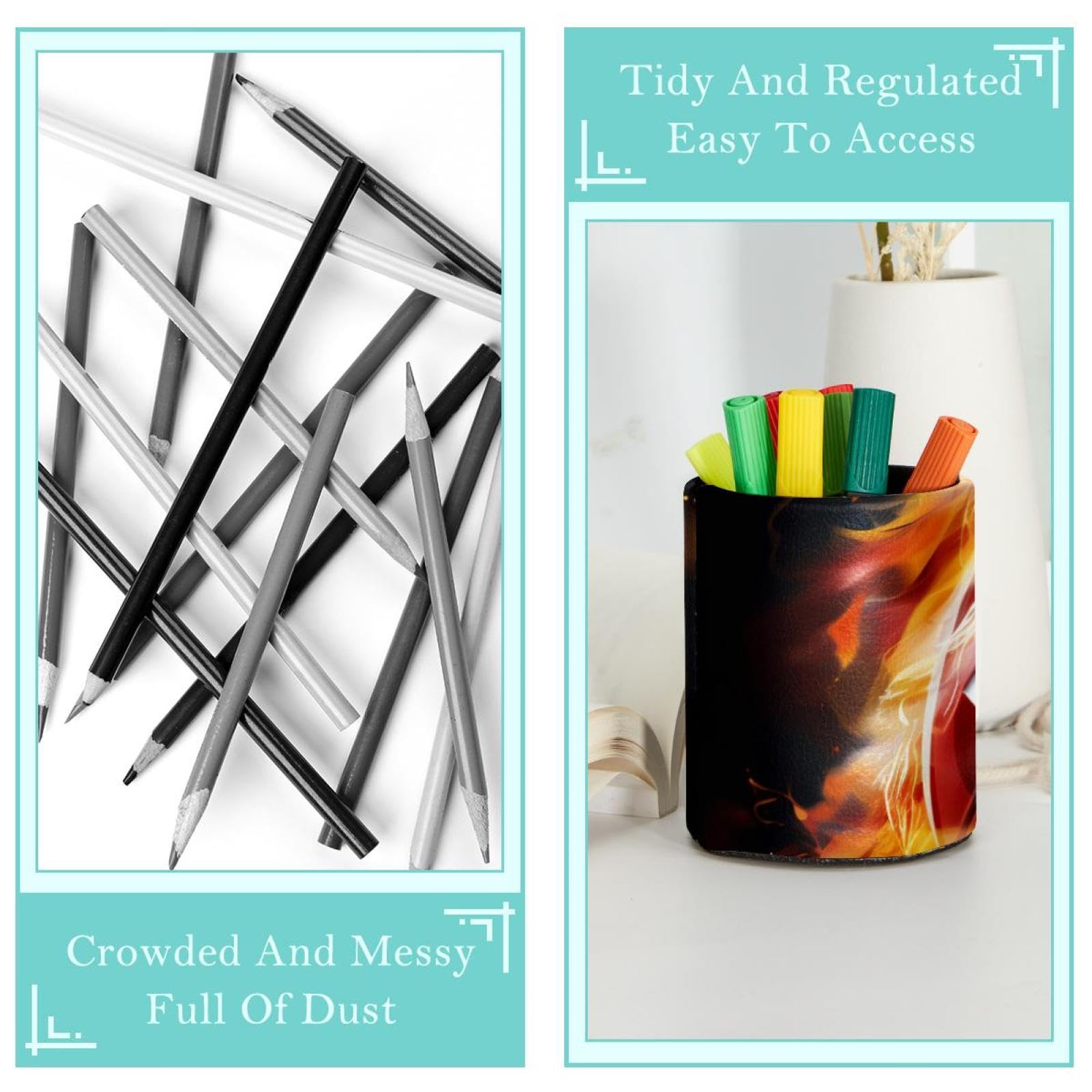 Desk Pen Holder & Pencil Organizer - American Football & Fire Design - Office Supplies for Home, School, and Workplace Organization