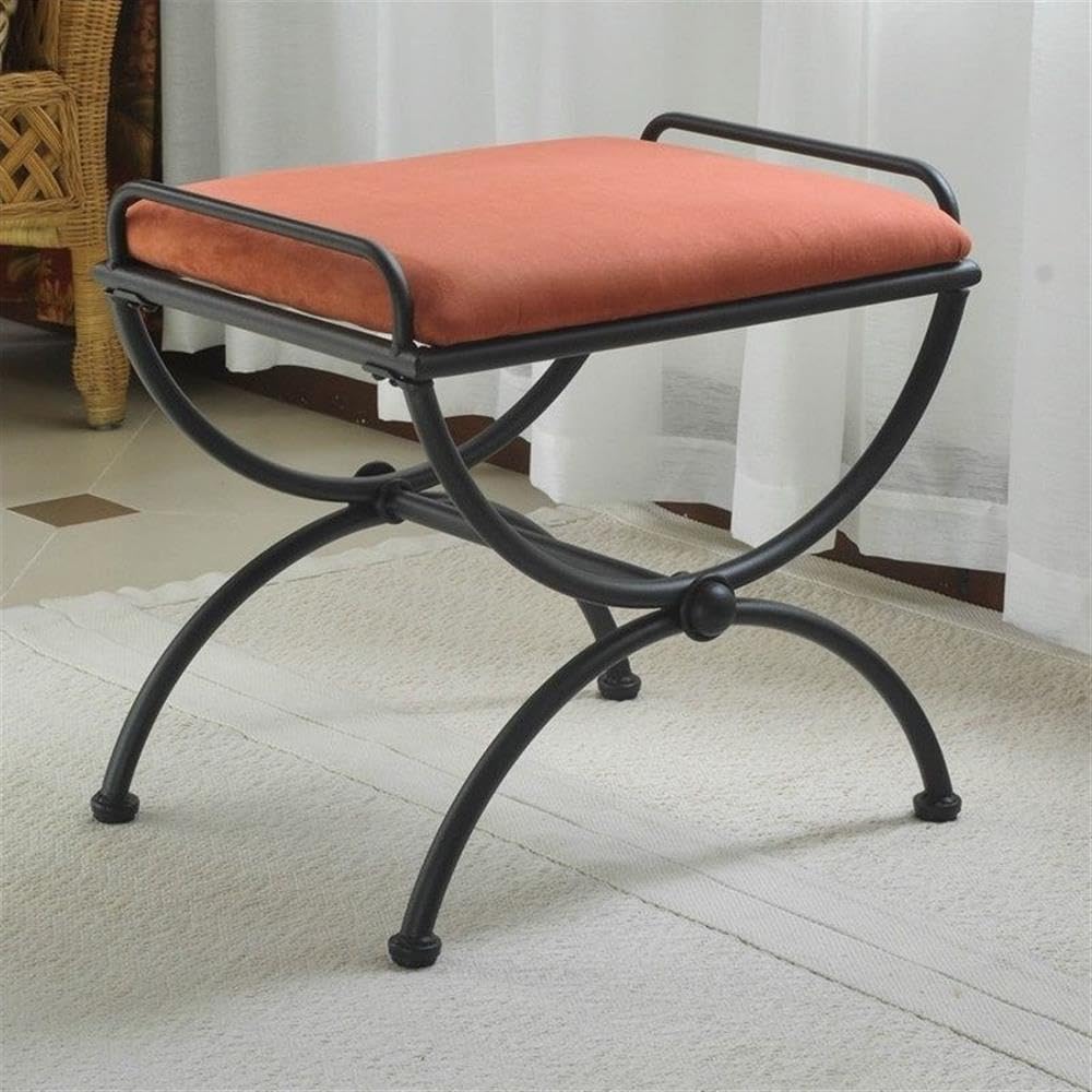Pemberly Row Iron Vanity Bench in Terra Cotta - Elegant Makeup Stool with Storage | Perfect for Bedroom, Dressing Room & Bathroom Decor