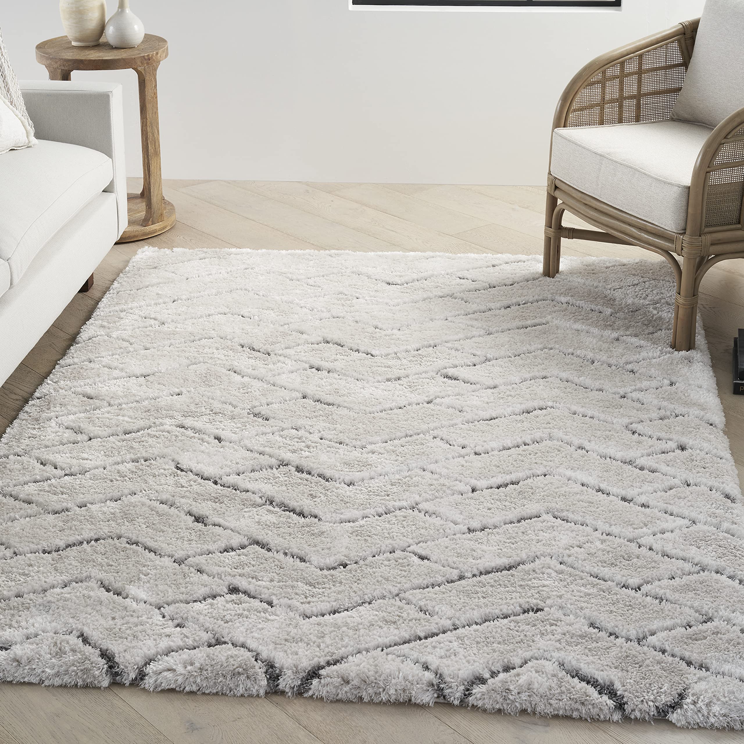 Nourison Luxurious Shag Abstract Ivory/Grey 5'3