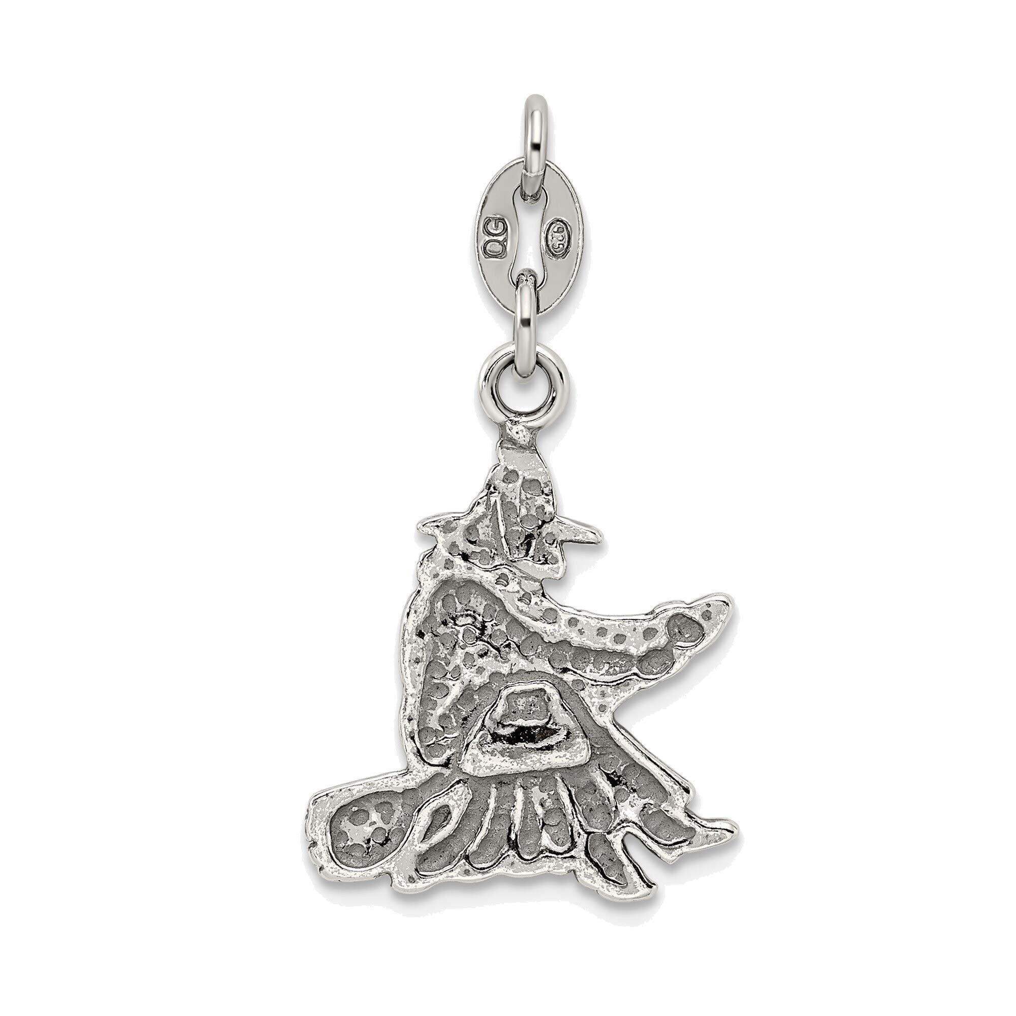 Bonyak Jewelry Solid Sterling Silver Antiqued Witch Slide Pendant Necklace - Gothic Pagan Wiccan Jewelry for Women, Perfect for Halloween, Rituals & Witchy Fashion