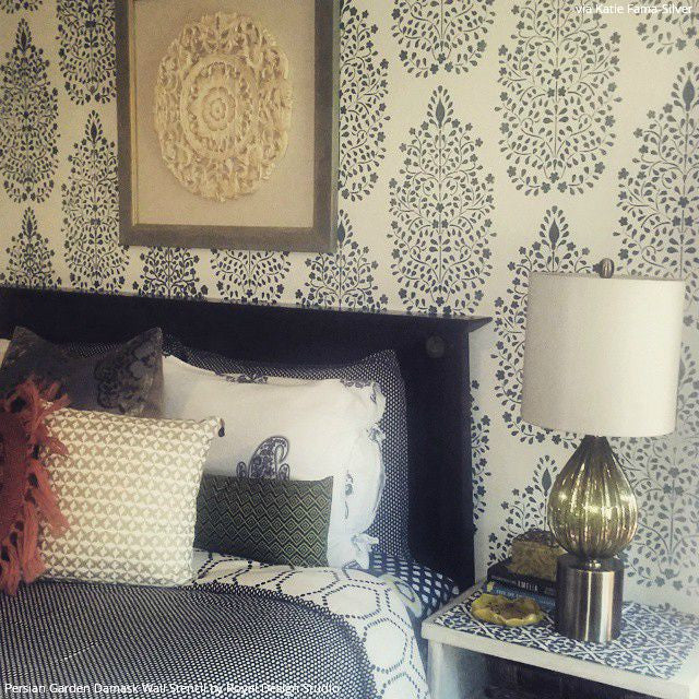 Persian Garden Damask Wall Stencil - Reusable DIY Painting Template for Home Decor, Bedroom, Living Room & Nursery - Floral Pattern Wall Art Design