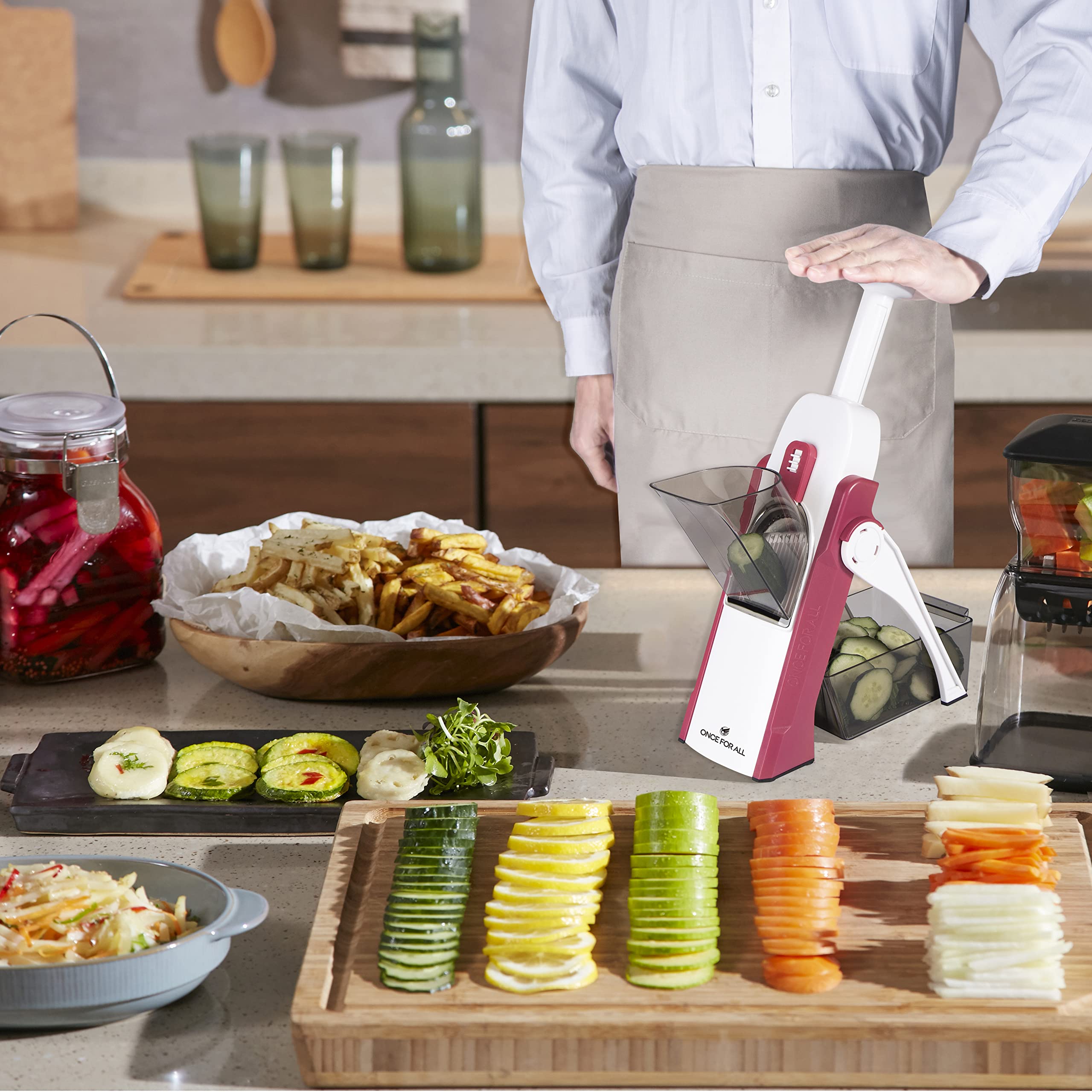 ONCE FOR ALL Mandoline Vegetable Slicer - Stainless Steel Manual Kitchen Slicer for Julienne, Cubes, Fries | Perfect for Potatoes, Carrots, Cucumbers & More | Ideal for Meal Prep, Salads & Healthy Cooking