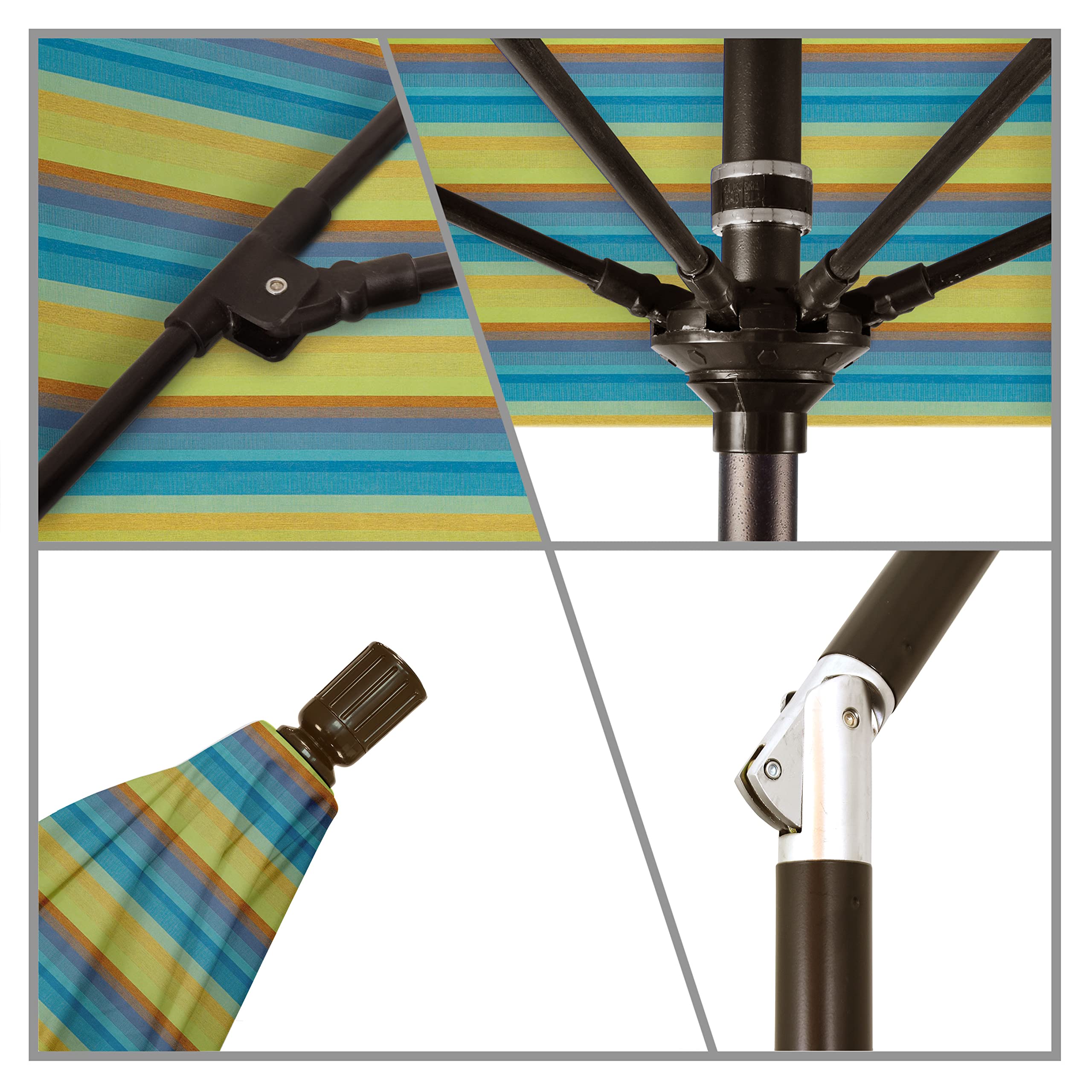 7.5' Round Patio Umbrella with Crank Lift & Tilt - Aluminum Pole & Fiberglass Ribs - Bronze Sunbrella Astoria Lagoon Fabric - Perfect for Poolside, Backyard, and Outdoor Dining Areas