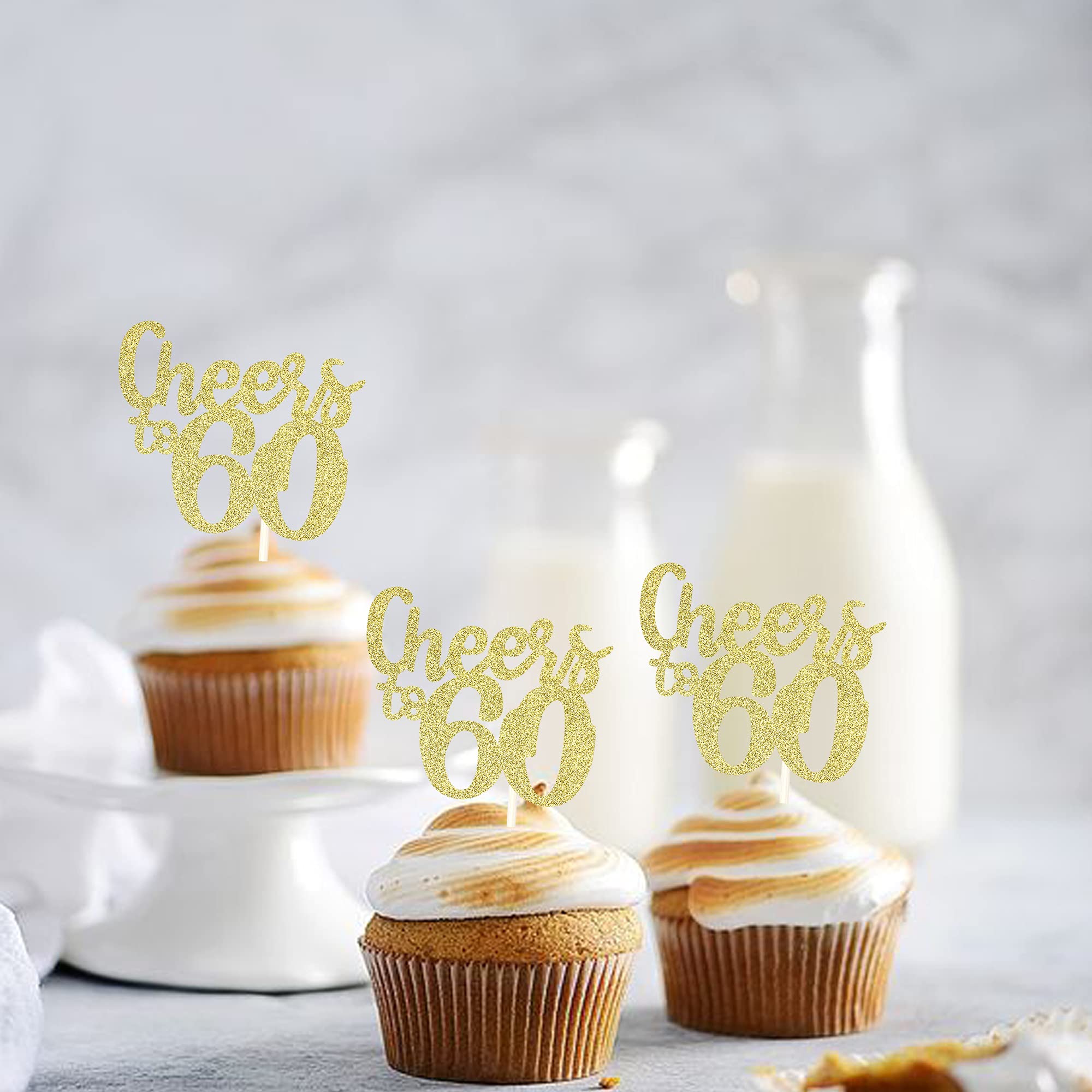 36 PCS Gold Glitter Number 60 Cupcake Toppers - 60th Birthday Party Decorations, Wedding Anniversary Cake Picks - Perfect for Milestone Celebrations & Retirement Parties