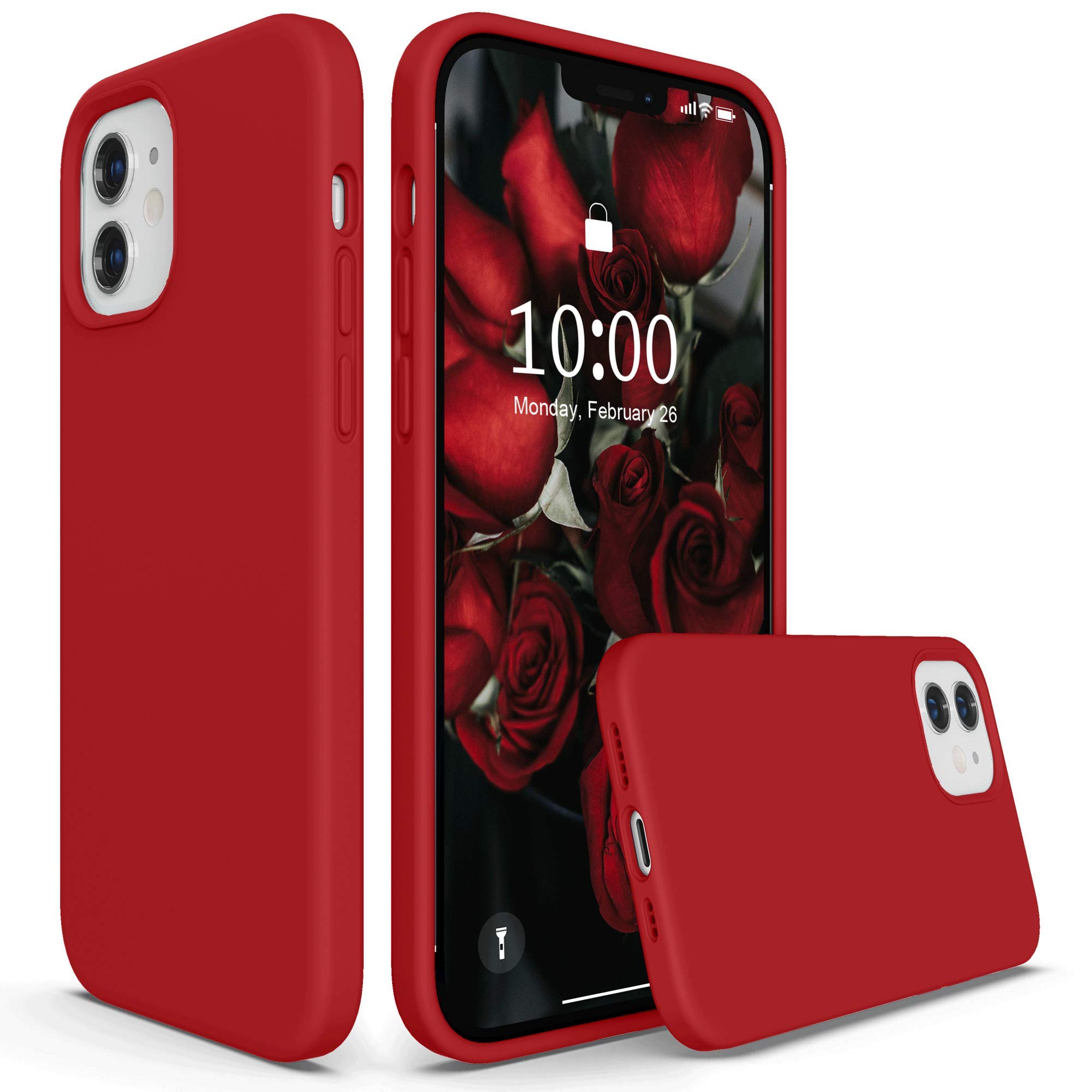SURPHY Premium Liquid Silicone Case for iPhone 12 & iPhone 12 Pro (6.1 inch) - Shockproof Protective Cover with Soft Microfiber Lining - Perfect for Everyday Use, Travel & Outdoor Activities - Red