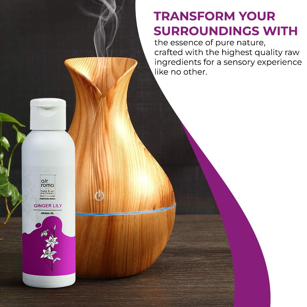 AIR-ROMA 100% Pure Ginger Lily Essential Oil (100ml) - Natural Aromatherapy Diffuser Oil for Home, Meditation & Focus - Perfect for Relaxation, Yoga & Stress Relief