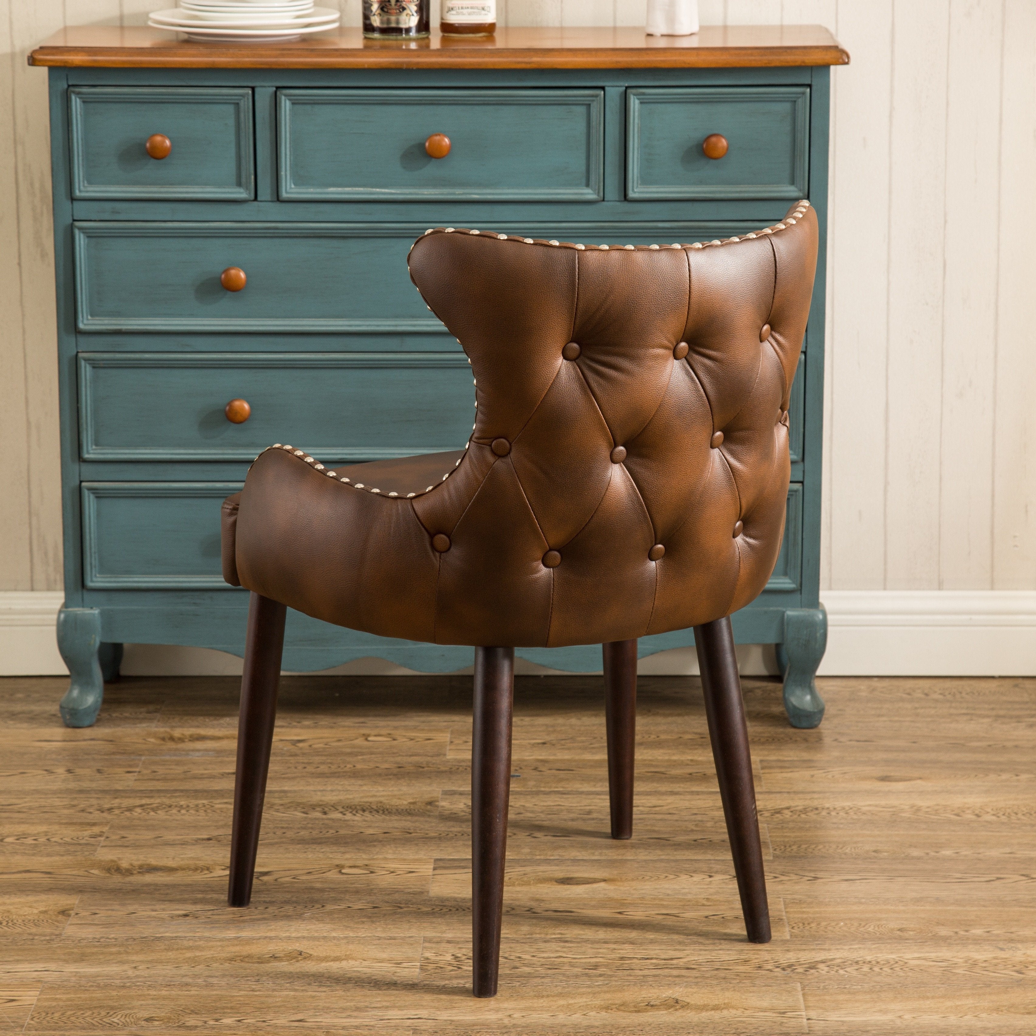 Roundhill Furniture Viking Tufted Button Back Barrel Chair with Nailhead Trim - Brown Accent Chair for Living Room, Bedroom & Office Decor
