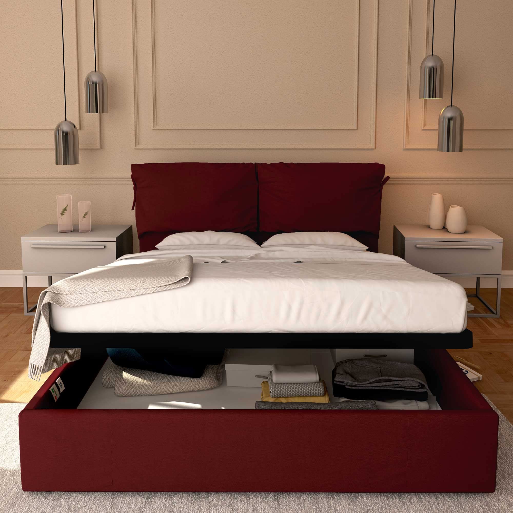 Baldiflex Single Bed with Storage - Licia Soft Synthetic Leather Upholstery, Slatted Base for Single Mattresses, 180 x 190 cm, Padded Headboard, Burgundy - Perfect for Small Bedrooms, Guest Rooms & Studio Apartments