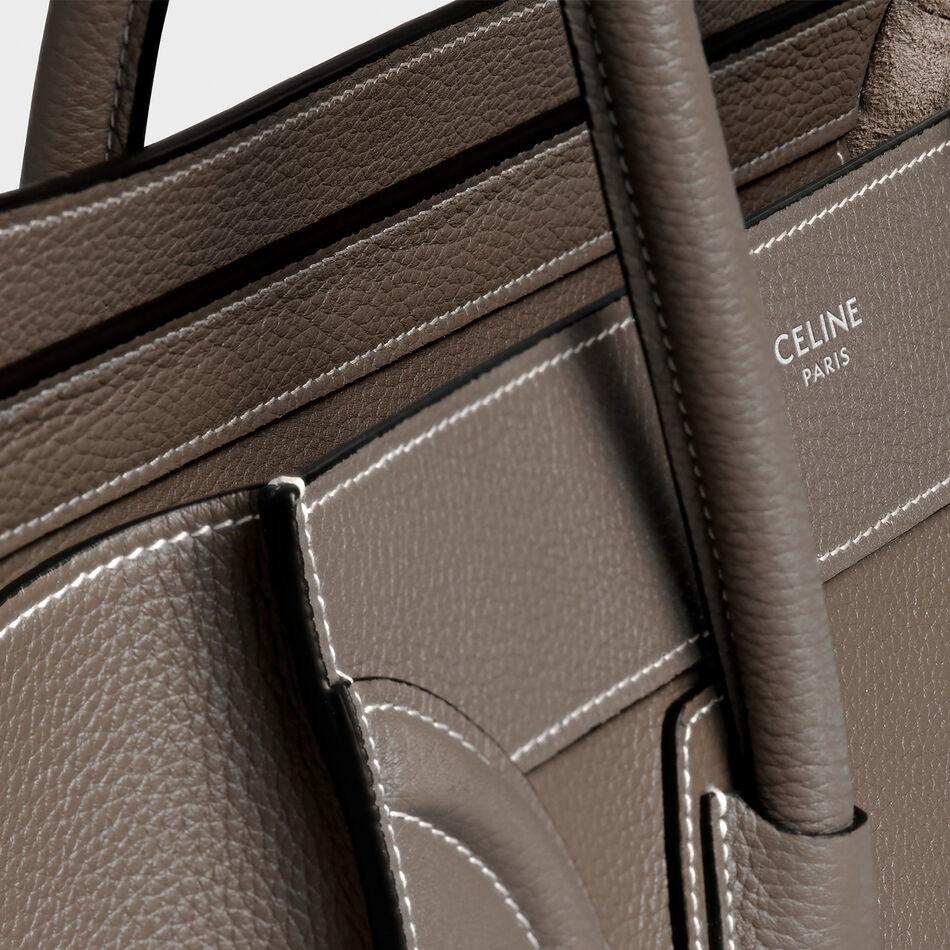 Premium Micro Luggage Handbag in Drummed Calfskin - Stylish Mouse Gray Leather Crossbody Purse for Women, Perfect for Travel, Work & Everyday Use