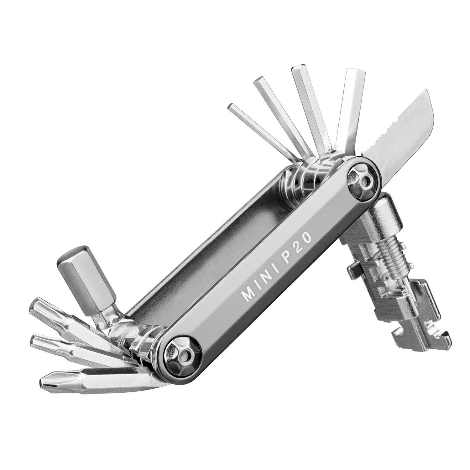 Topeak P20 Mini Bike Multi-Tool - Compact Silver Cycling Repair Kit for Road & Mountain Bikes - Perfect for On-the-Go Adjustments & Emergency Repairs