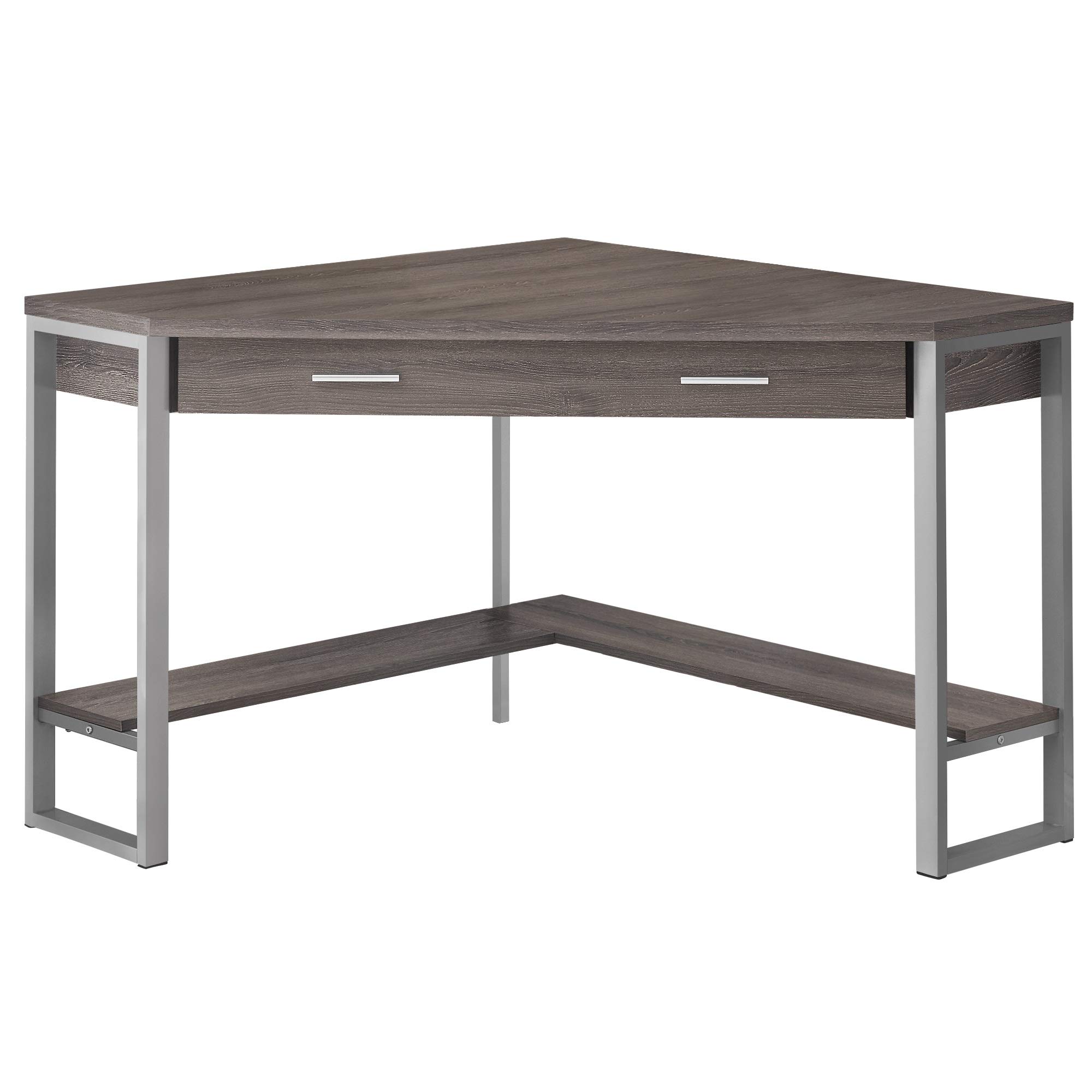 Ergonomic 42 Inch Corner Computer Desk with Dark Taupe Finish & Silver Metal Frame - Perfect for Home Office, Gaming, and Small Spaces