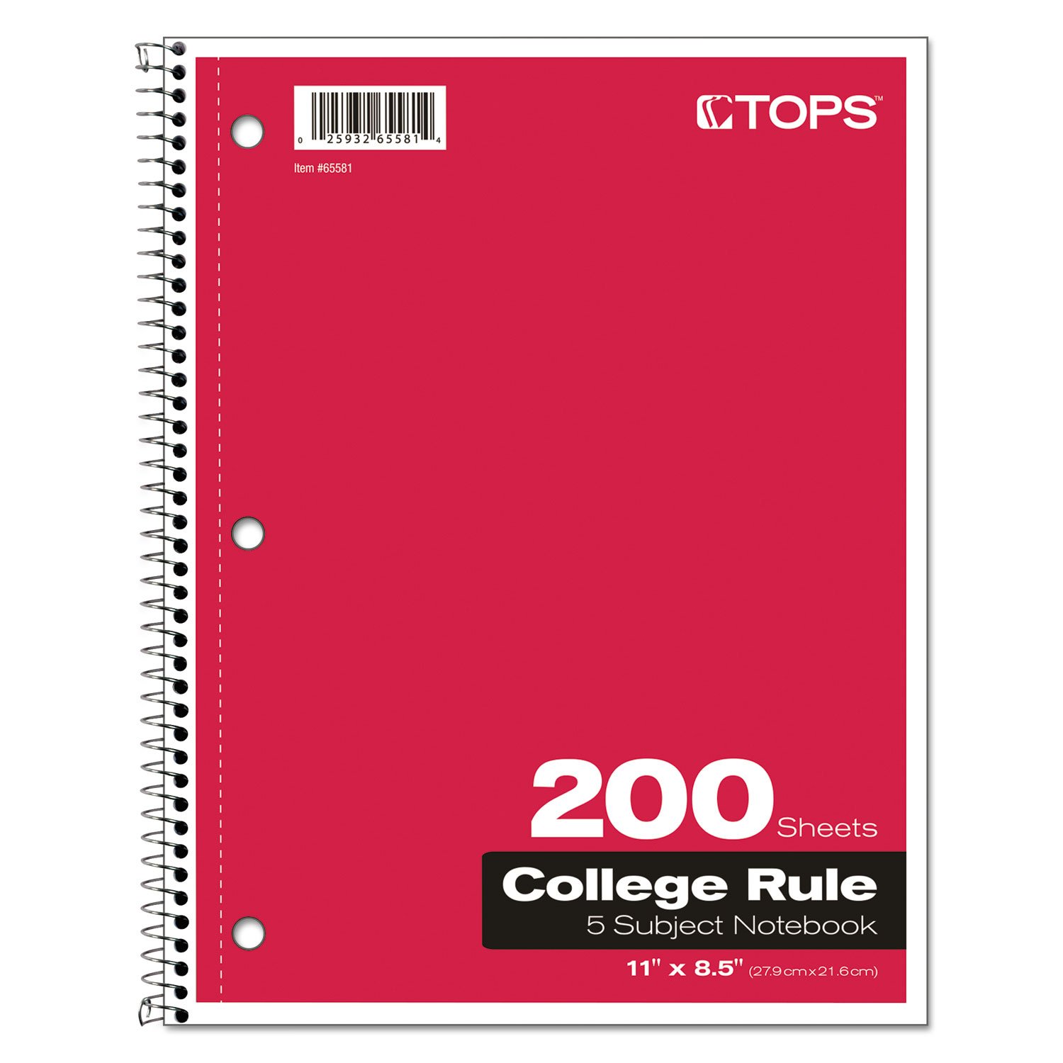 TOPS 65581 Coil Lock Wirebound Notebook - College/Medium Size 11 x 8.5 Inches, 200 Sheets White Paper - Perfect for School, Office & Journaling