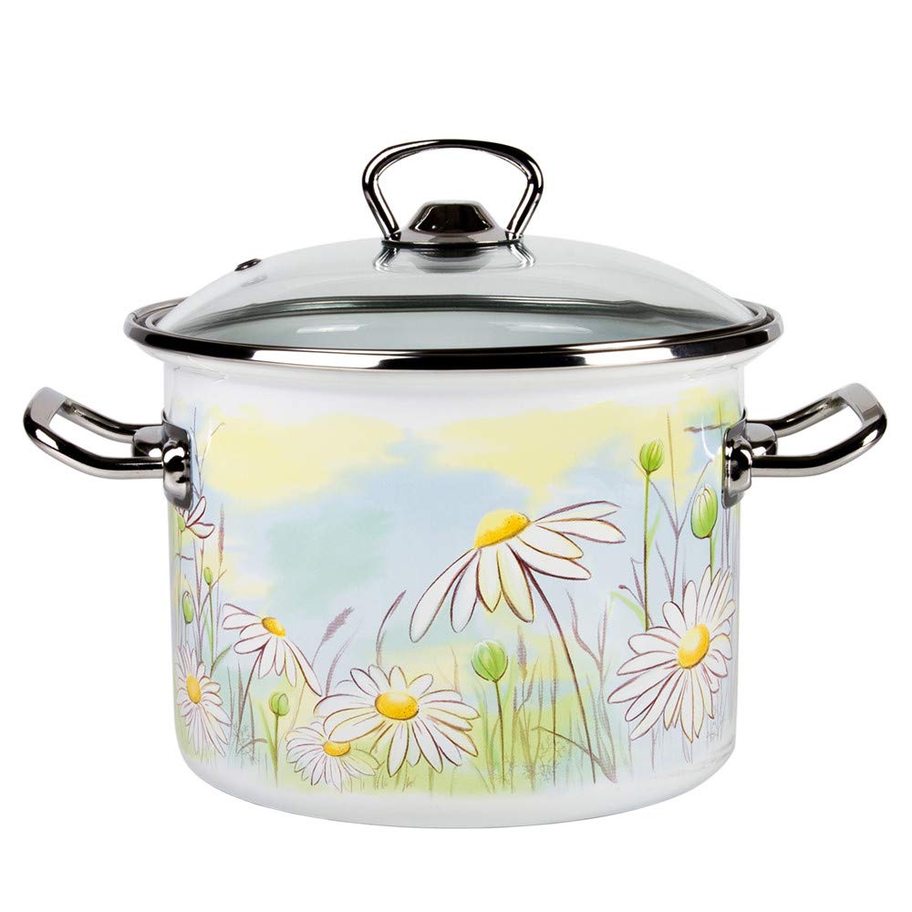 Daisy Fields Enameled Steel Stock Pot Set - 3-Piece Kitchen Cookware for Soup, Stew & Pasta | Stovetop & Oven Safe Cooking Pots