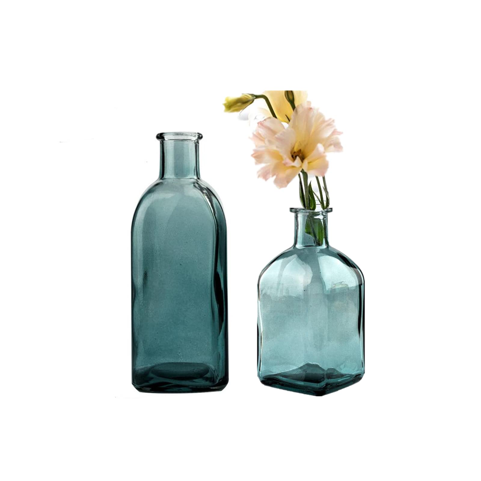 2 Sets Clear Glass Bud Vases - Colorful Small Flower Vases for Wedding Centerpieces, Home Decor & Table Décor | Vintage Apothecary Jars & Decorative Bottles for Floral Arrangements, DIY Crafts & Gift Packaging (Green)