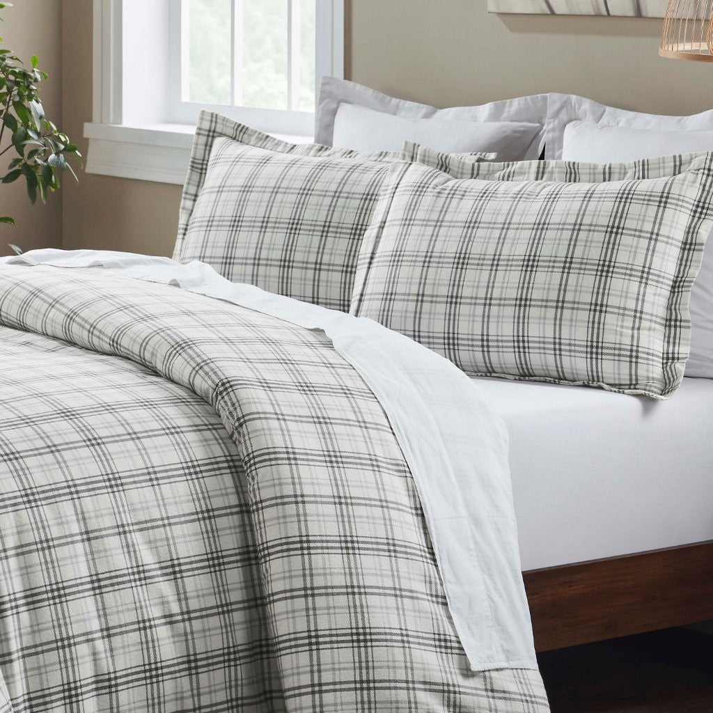 Soft Plaid Flannel Cotton Duvet Cover Set - Farmhouse Style Bedding for Cozy Winter Nights | Perfect for Guest Rooms & Cabin Retreats