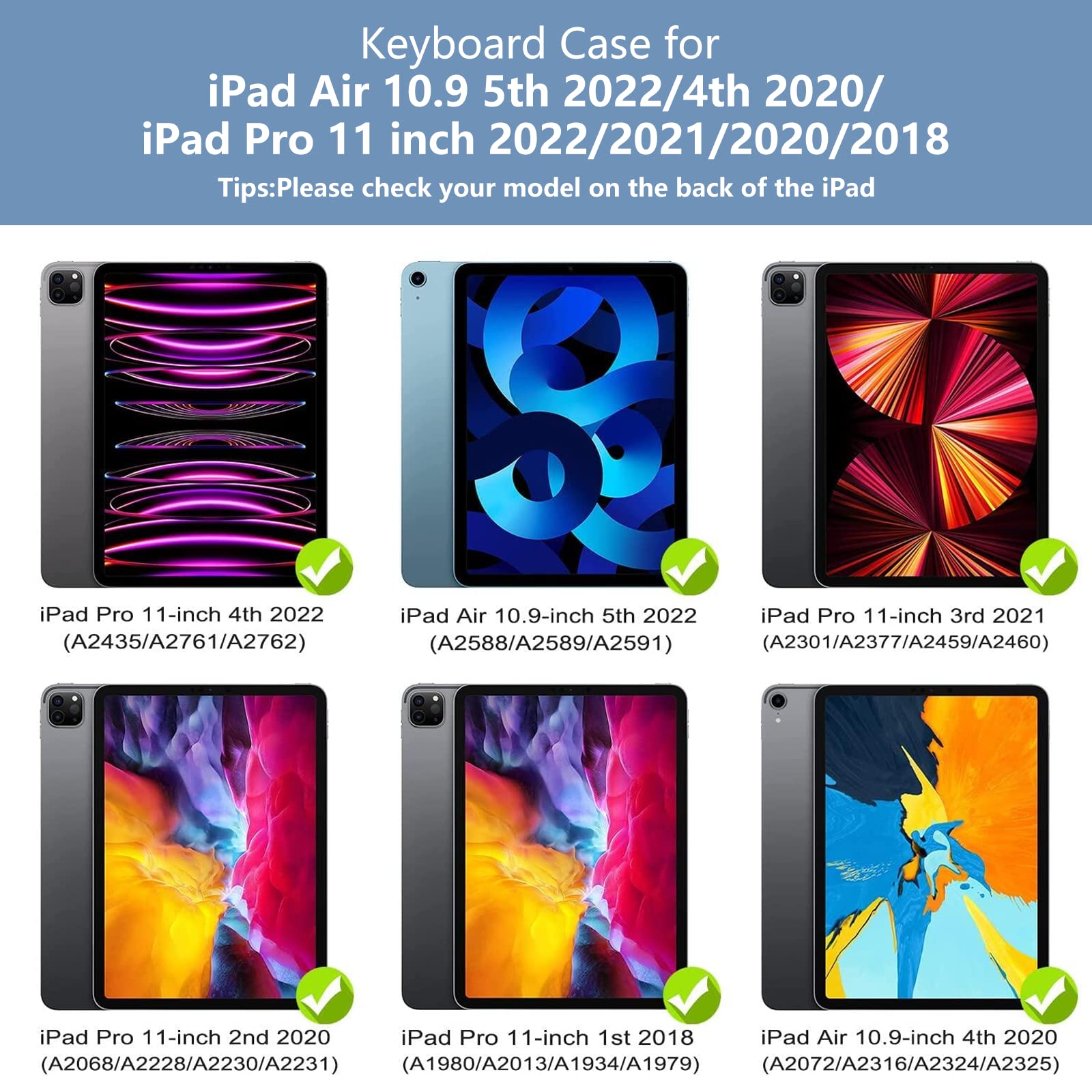 iPad Pro 11 Inch Keyboard Case with Touch Trackpad & 10-Color Backlight - Compatible with iPad Air 5th/4th Gen & iPad Pro 11 (1st/2nd/3rd Gen) - 360° Protection & Pencil Holder - Perfect for Work, Study & Travel