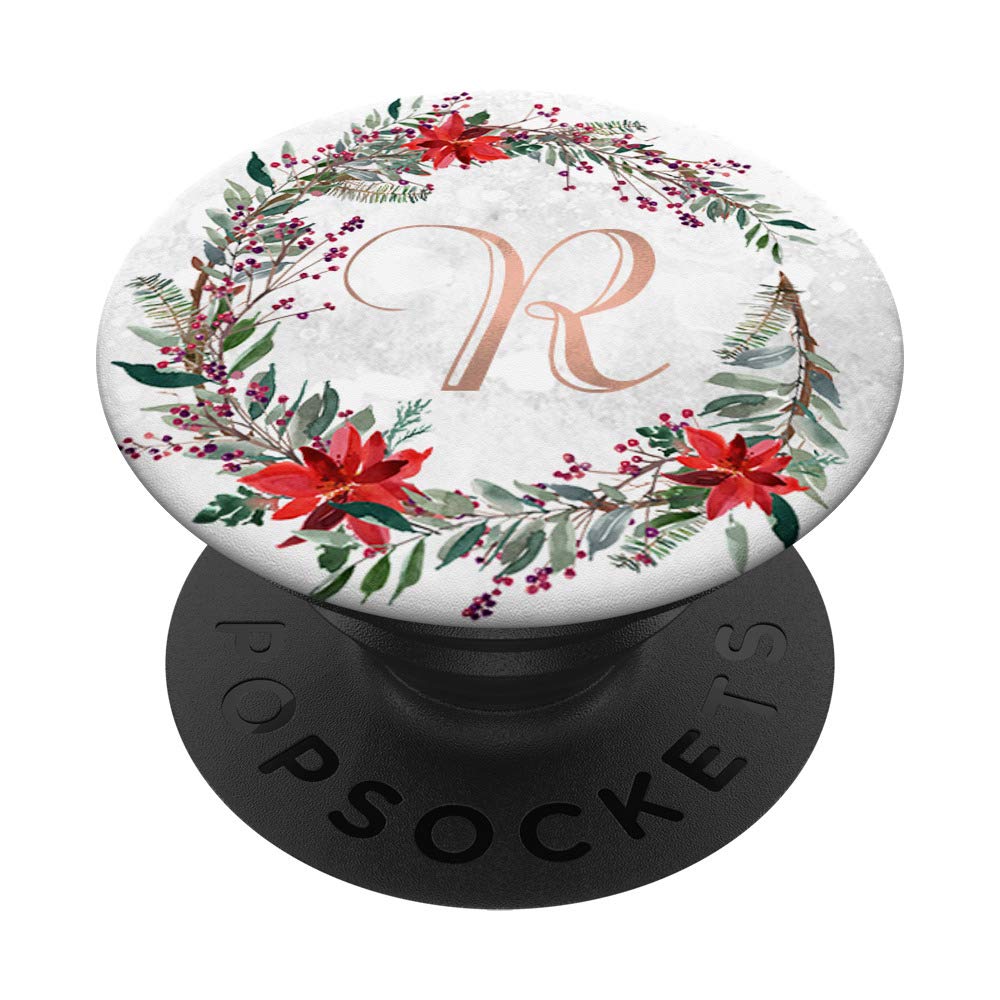 Rose Gold Monogram Letter R Christmas Wreath PopSocket - Perfect for Holiday Gifts, Phone Accessories & Personalized Decorations