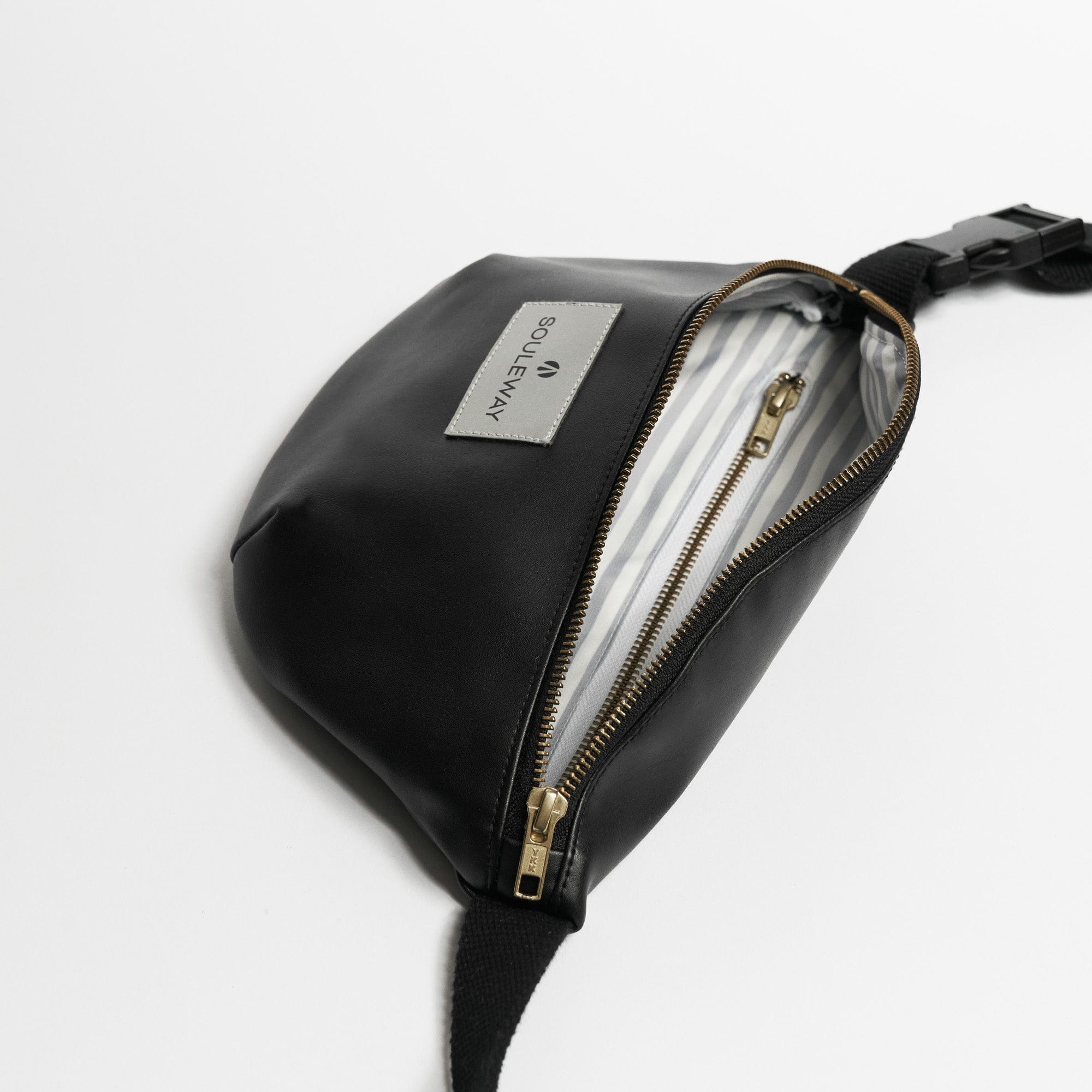 Oleatex Vegan Olive Leather Fanny Pack Waist Bag | Black | Eco-Friendly Crossbody Bag for Travel, Hiking & Outdoor Activities