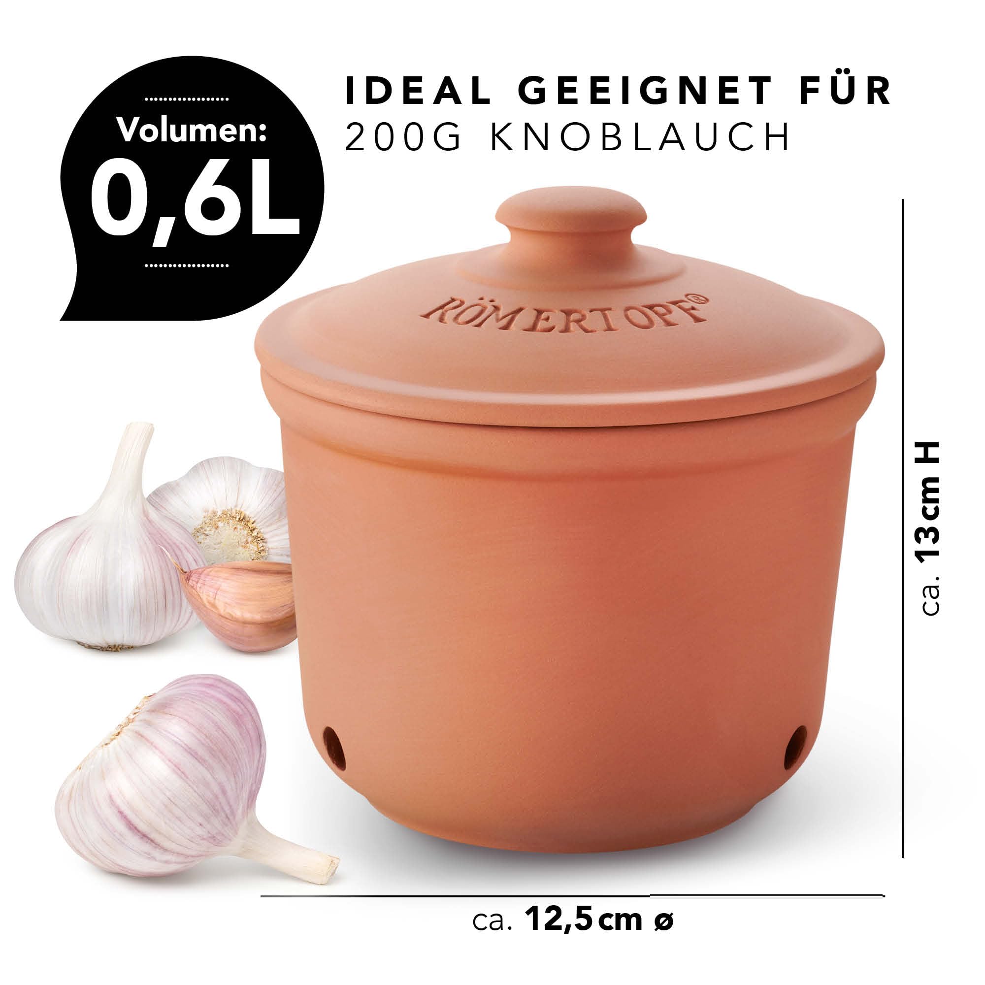 Römertopf Garlic Pot - 12.5cm Natural Terracotta Ceramic Roaster for Baking, Cooking & Serving | Perfect for Garlic, Herbs & Small Dishes | Oven & Tableware Essential
