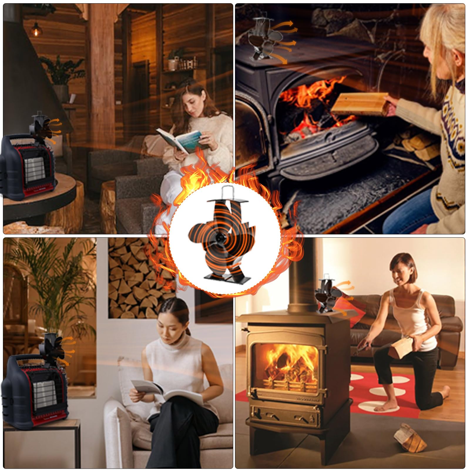 Uniflasy 4-Blade Heat Powered Wood Stove Fan with Extra Bracket - Compatible with Buddy Heater, Mr. Heater, Wood Burning Stoves, Pellet & Log Burners - Efficient Thermal Fireplace Fan for Home Heating & Energy Savings | Perfect for Cabin, RV, Camping & Winter Warmth