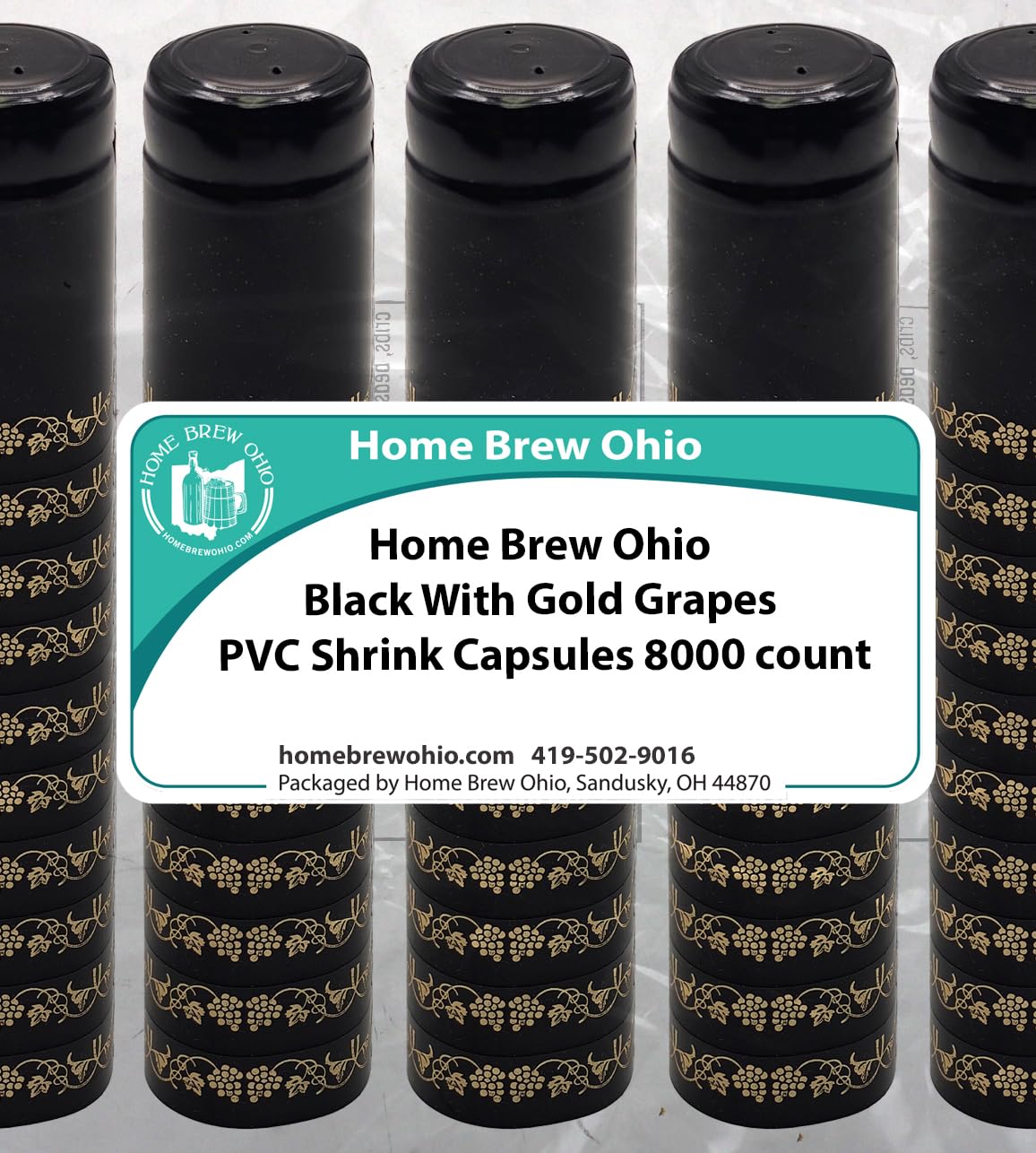 Home Brew Ohio Black & Gold Grape PVC Shrink Capsules - 8000 Count for Wine Bottles, DIY Brewing & Bottling Projects