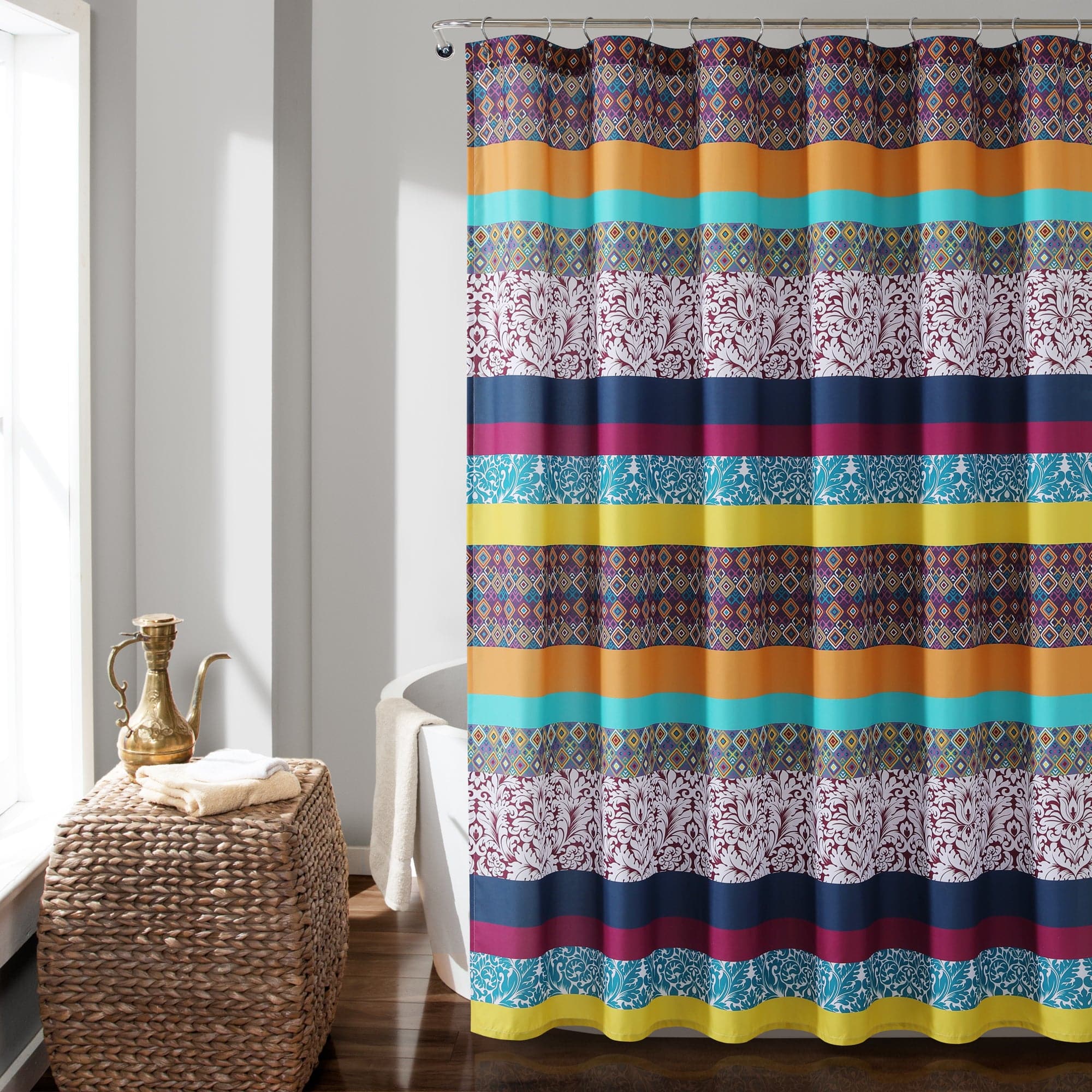 Boho Stripe Shower Curtain - Waterproof Bathroom Decor with Tassel Trim, 72x72 Inches - Perfect for Boho, Farmhouse & Coastal Style Bathrooms
