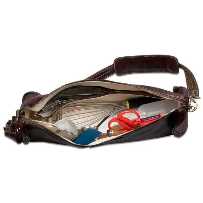 Boldric Professional Chef Tool Bag - Brown Leather with 3 Pockets | Durable Kitchen Organizer for Cooking Classes & Restaurant Work