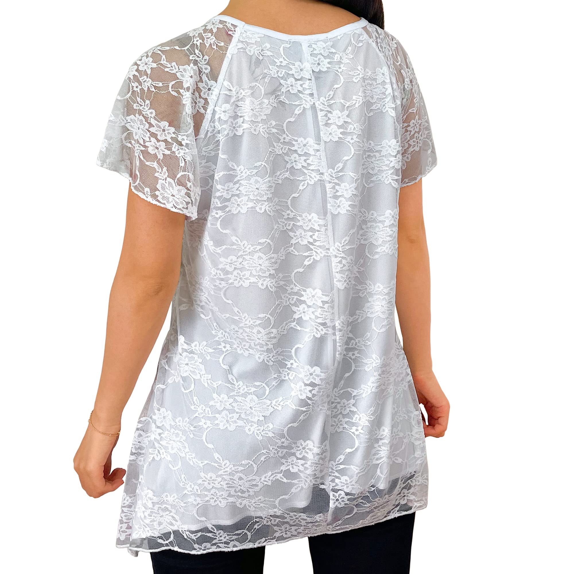 Black Lace Floral Tunic Blouse for Women - Elegant Office Wear