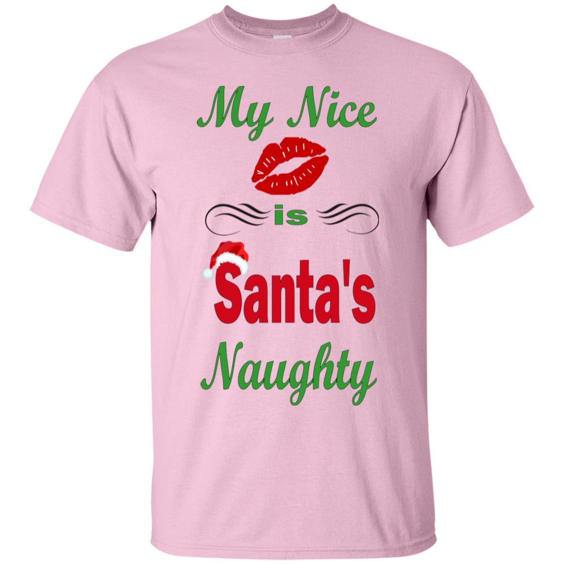 WineyBitches.co My Nice Is Santa's Naughty Ultra Soft Cotton T-Shirt - Funny Christmas Party Outfit, Holiday Gift for Women, Casual Wear