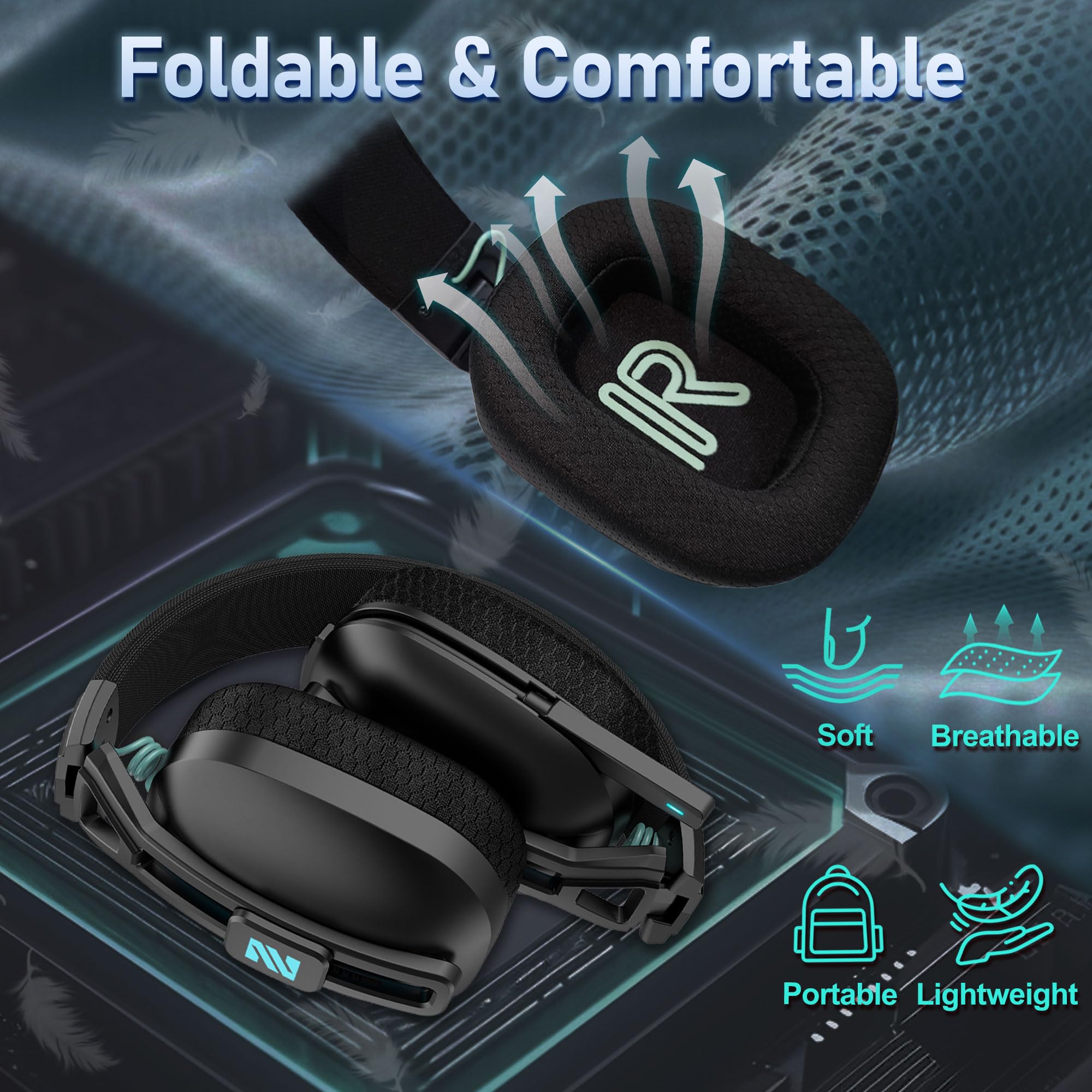 M600 Wireless Gaming Headset for PS5, PC & Laptop - 2.4G+BT 5.3 Dual Mode, 48H Playtime, Foldable Over-Ear Design with Noise-Canceling Mic - Perfect for Gaming, Streaming & Online Meetings