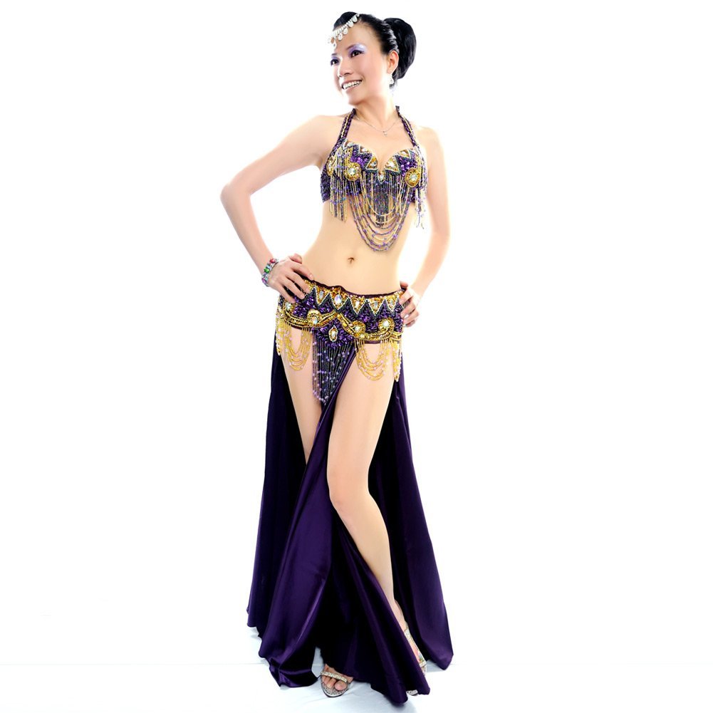 Professional Belly Dance Costume Set for Women - ROYAL SMEELA Belly Dance Bra, Belt & Skirt with Slit | Perfect for Performances, Carnivals & Dance Classes