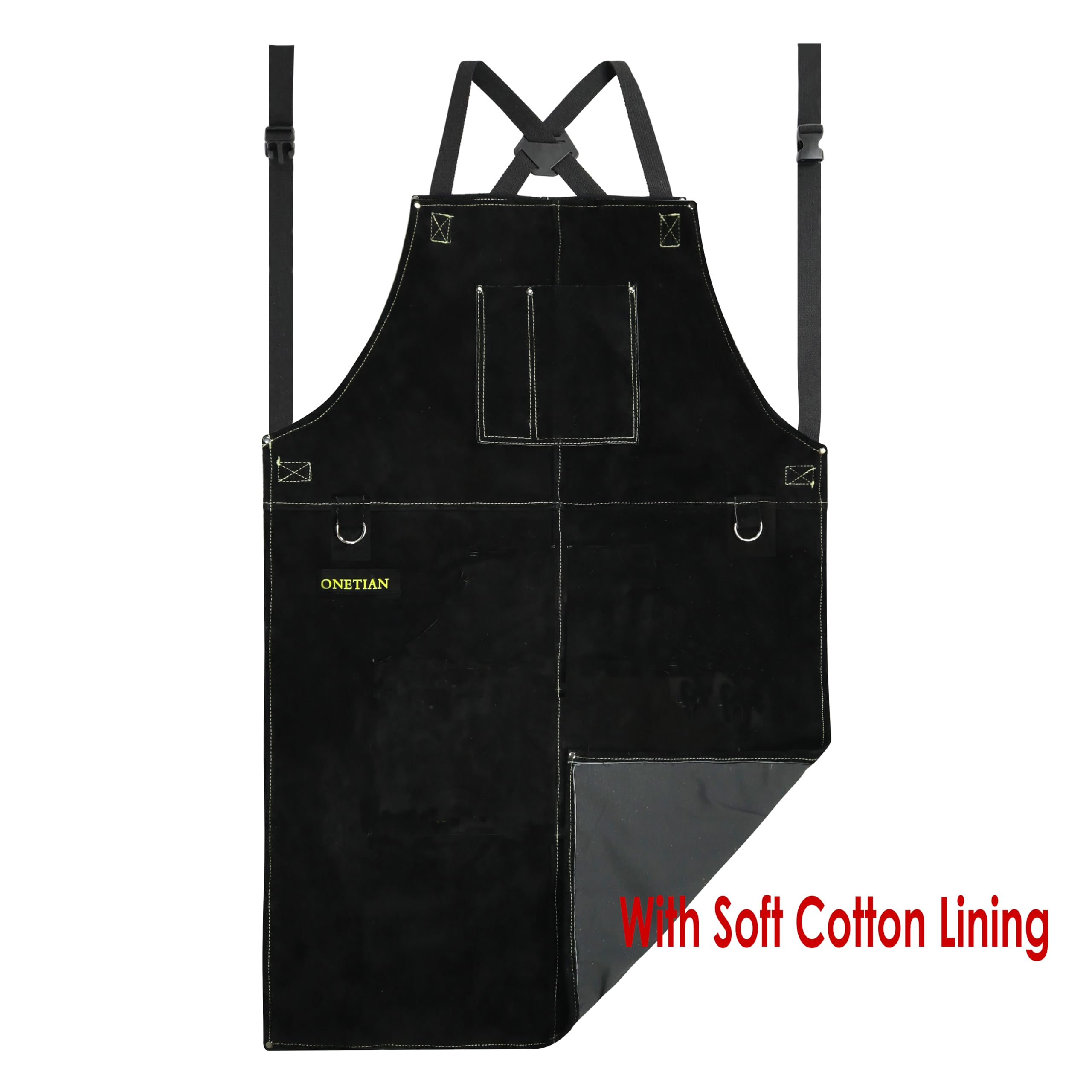 Heavy-Duty Black Leather Welding Apron - Heat & Flame Resistant for Metalworking