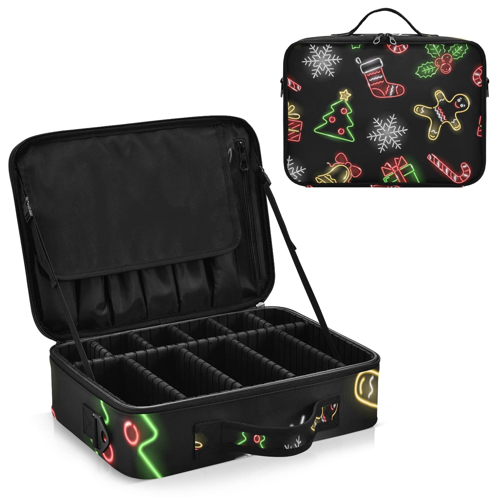 GAIREG Christmas Nutcracker Makeup Organizer - Large Adjustable Cosmetic Case with Dividers for Makeup Brushes & Toiletries | Holiday Travel Storage & Gift Idea