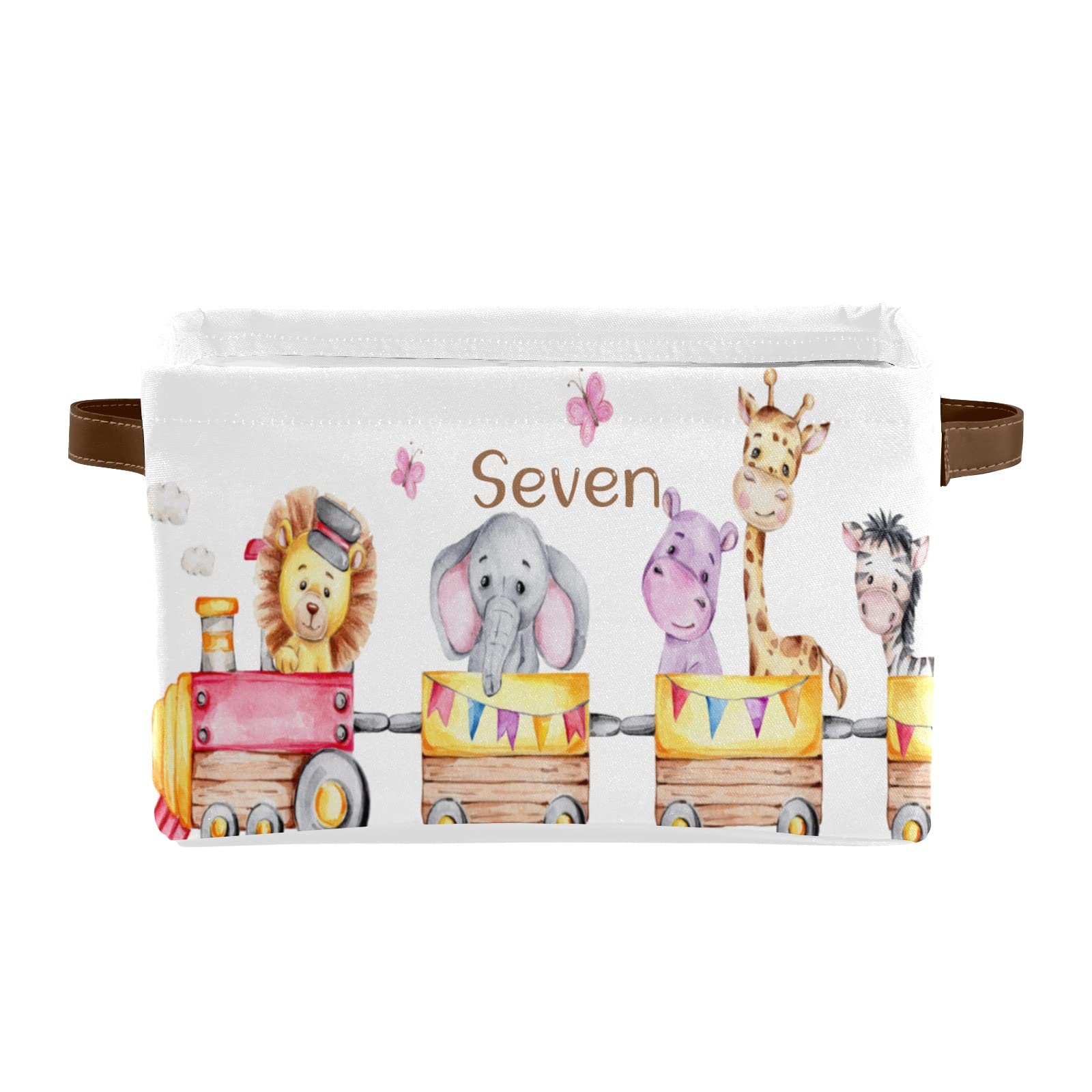 Personalized Storage Bins with Durable Handle - Lion, Elephant & Giraffe Design - Cubic Organizer Basket for Shelves, Wardrobe & Nursery Toy Storage (1 Pack) - Perfect for Kids' Room Organization & Playroom Decor