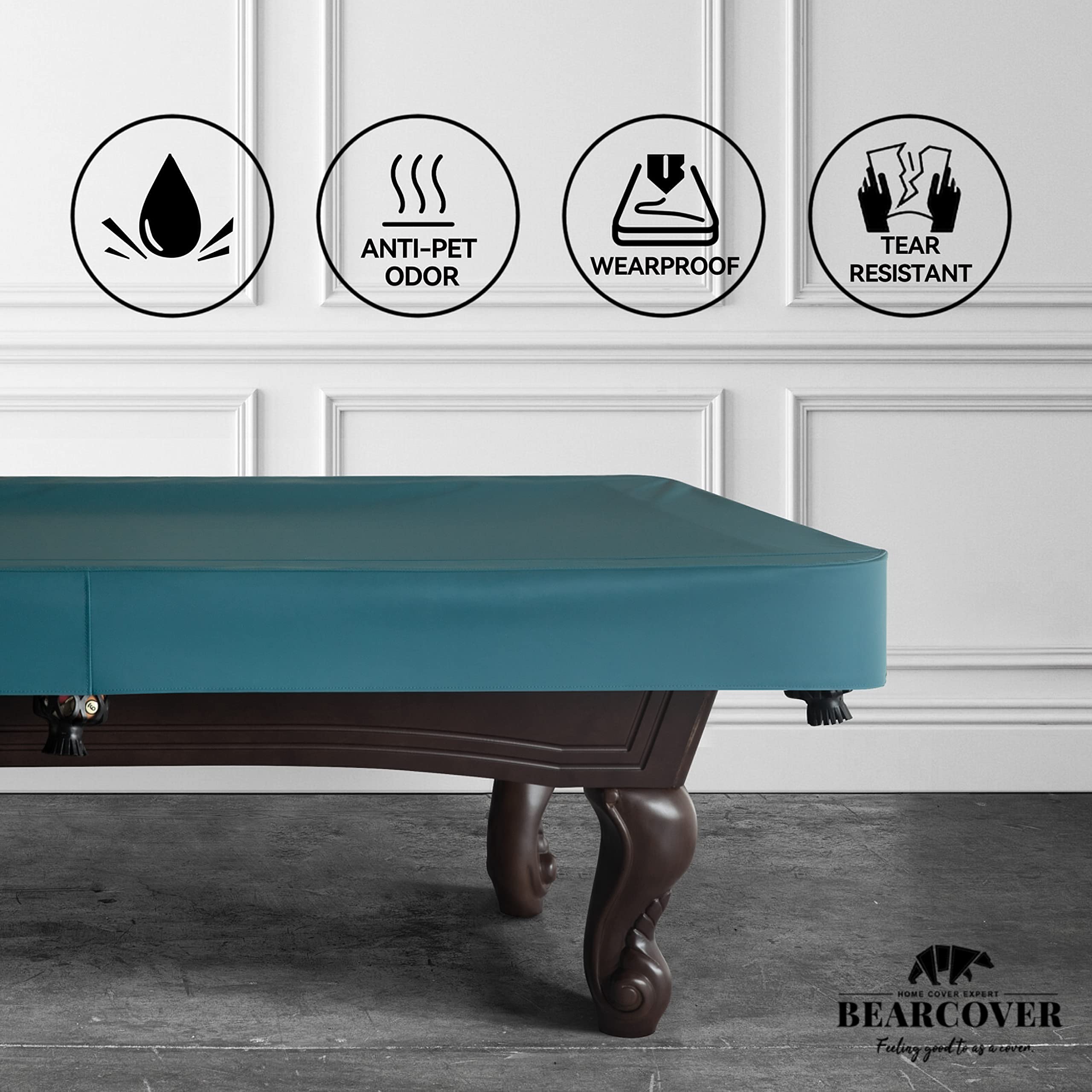 Heavy Duty Leatherette Billiard Pool Table Cover - Waterproof & Tearproof Protection for 7/8/9FT Tables (9FT Malachite Green) - Perfect for Home Game Rooms, Bars, and Pool Halls